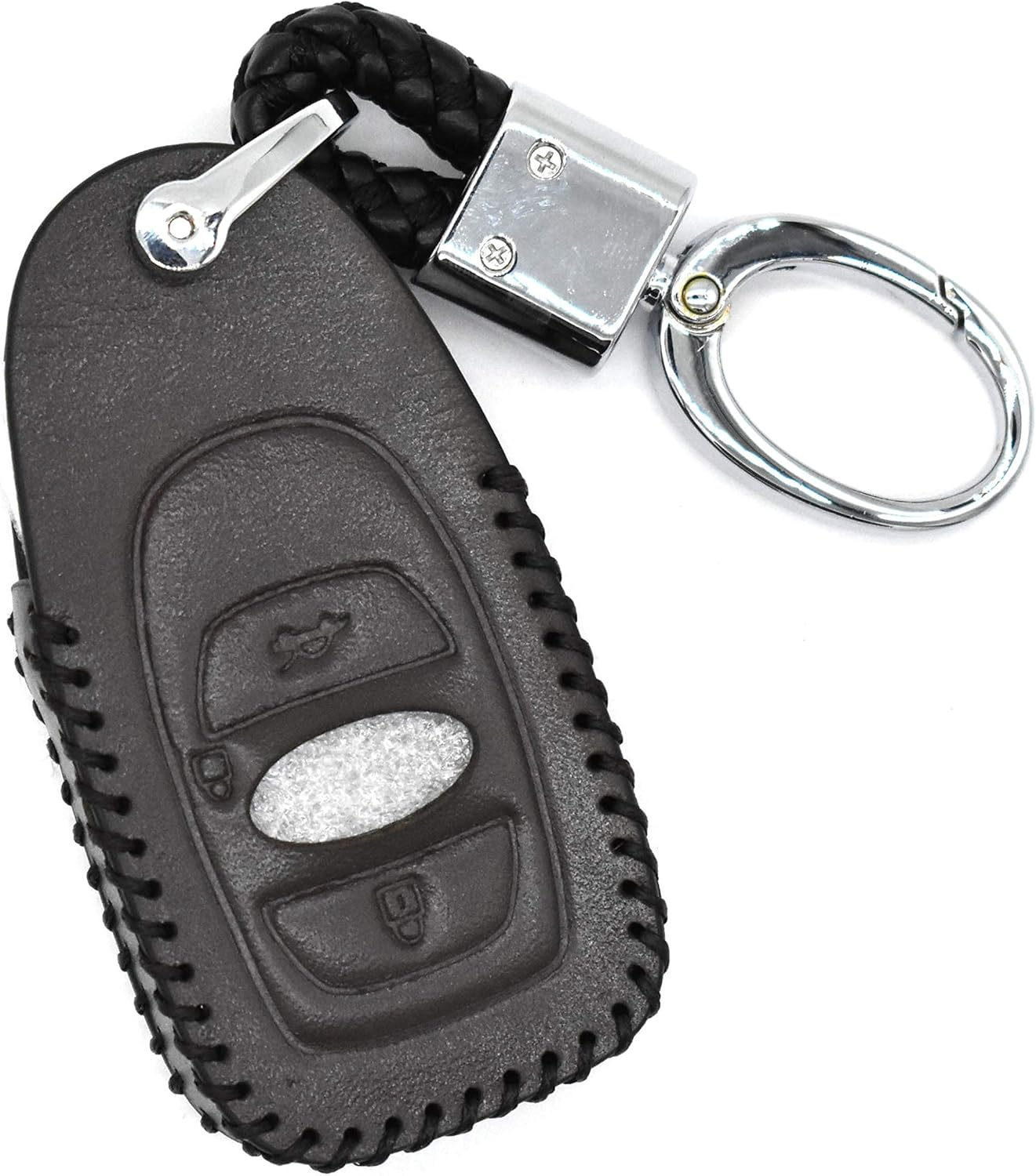 Ontto Genuine Leather Keycase Smart Remote Car Key Fob Cover Shell with Keyring Fit for Subaru Outback XV Forester Legecy Keyless Entry Key Skin Protector Blue String