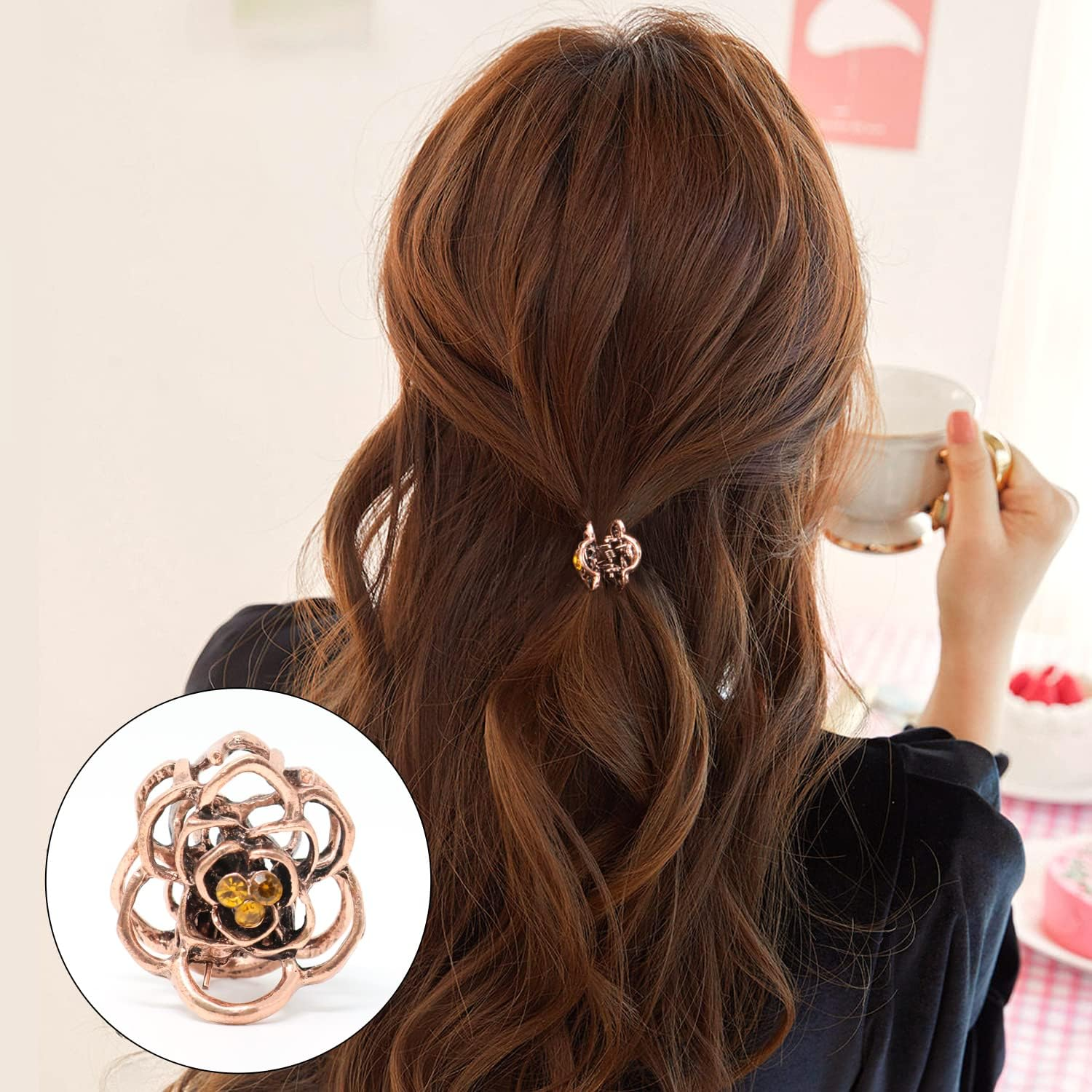 Honbay 8PCS Mini Vintage Rose Hair Claw Clips Sweet Hair Clips Small Hair Barrettes Decorative Hair Accessories for Wedding Party or Daily image number 5