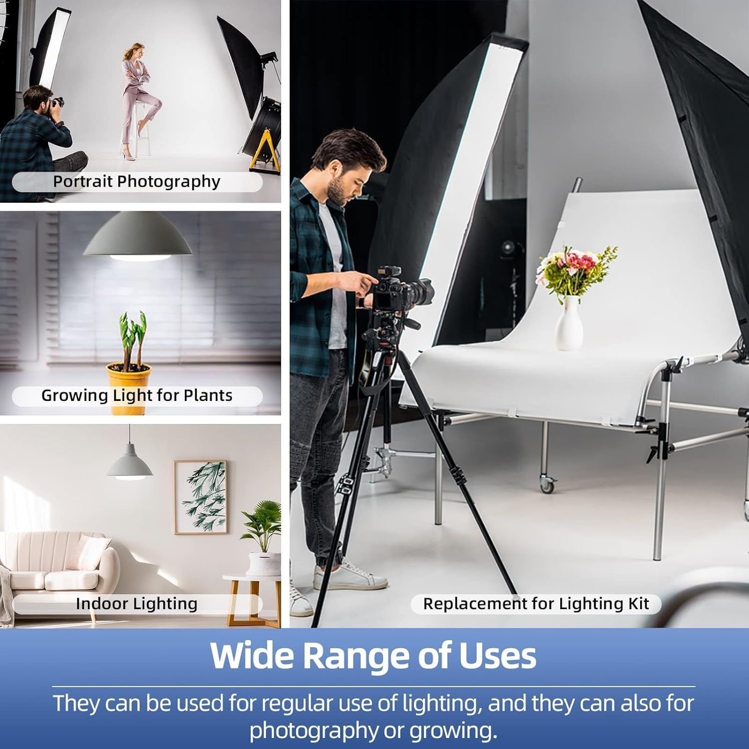 Photography Light Bulb 3000-5700K Dimmable Tricolor LED Bulbs for Softbox Bulb in E27 Socket for Photography Photo Video Studio Lighting (150, Watts) image number 2