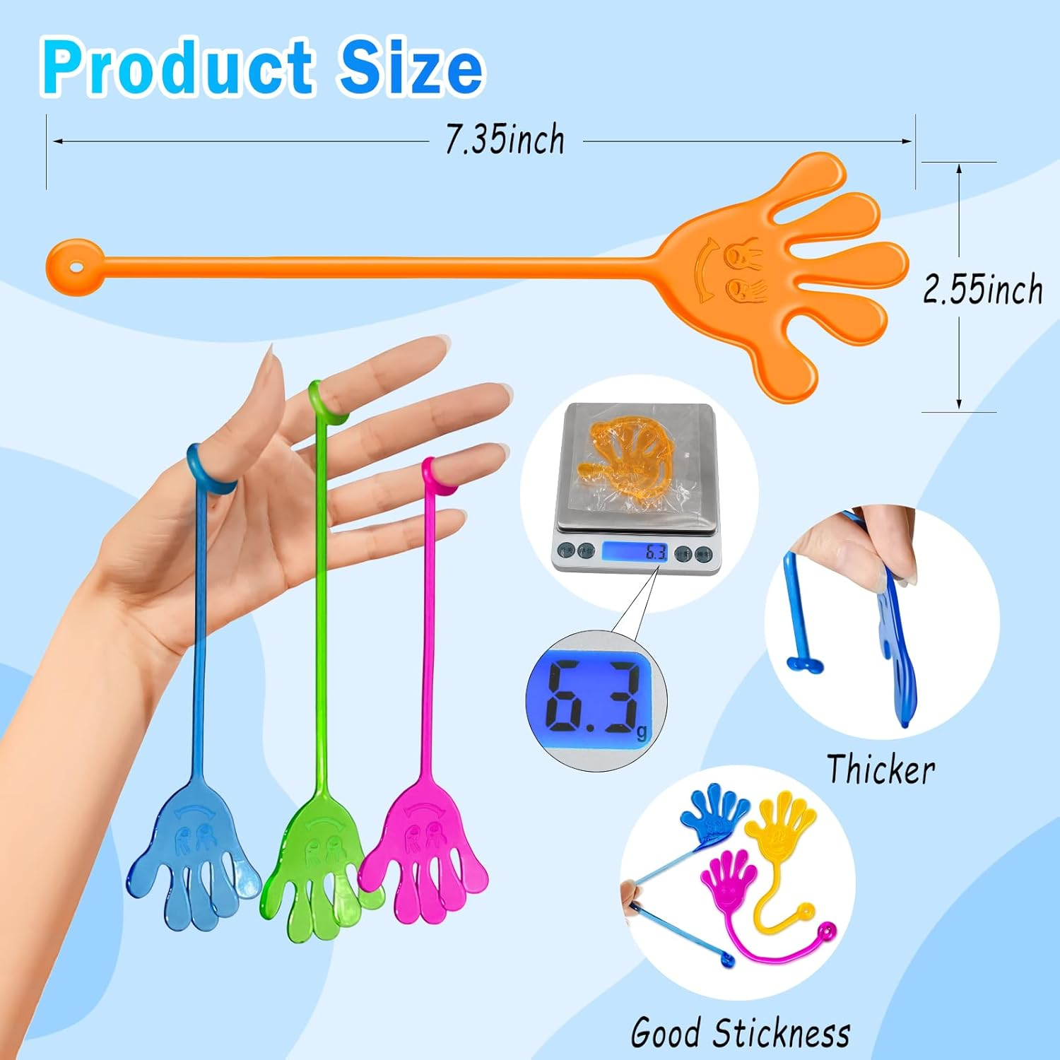 Sticky Hands Bulk 48 PCS Party Favors for Kids 4-8 8-12 Stretchy Sticky Hand Toy Easter Basket Stuffers Egg Fillers Goodie Bag Stuffers Treasure Box Toys for Classroom Prizes Birthday Party Supplies image number 4
