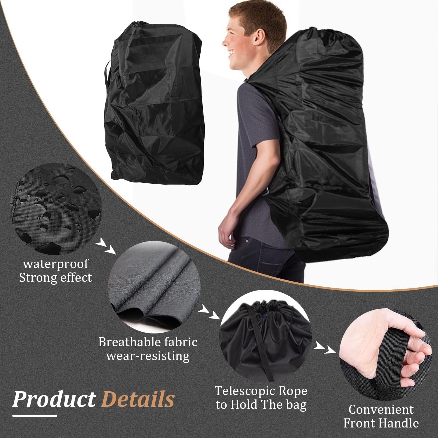 Pacify Infant Car Seat Travel Bag, Universal Baby Car Seat Dust Cover Gate Check Stroller Bag with Handle & Drawstring for Airplane Travel