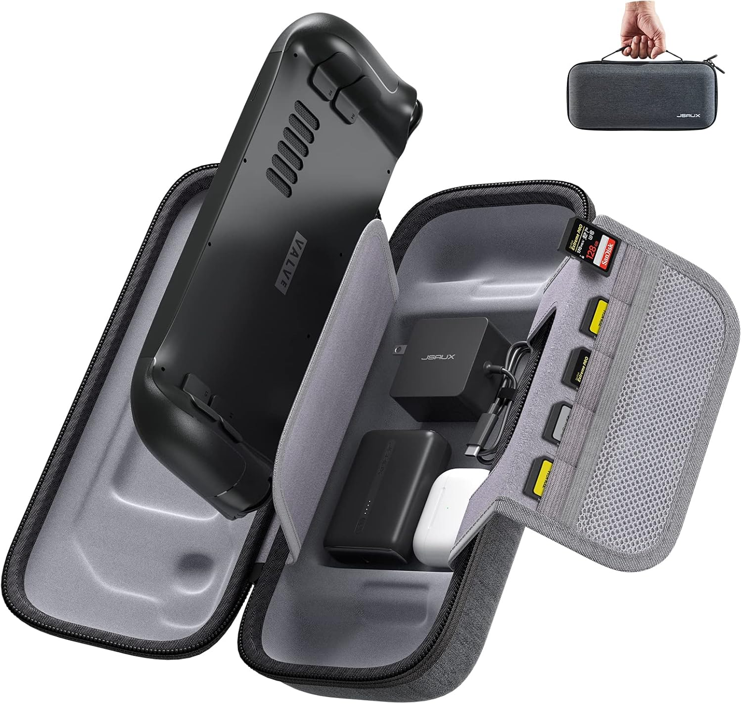 JSAUX Carrying Case Compatible with Steam Deck, Protective Hard Shell Carry Case Built-In AC Adapter Charger Storage, Portable Travel Carrying Case Pouch for Steam Deck Console & Accessories-Bg0102 image number 6