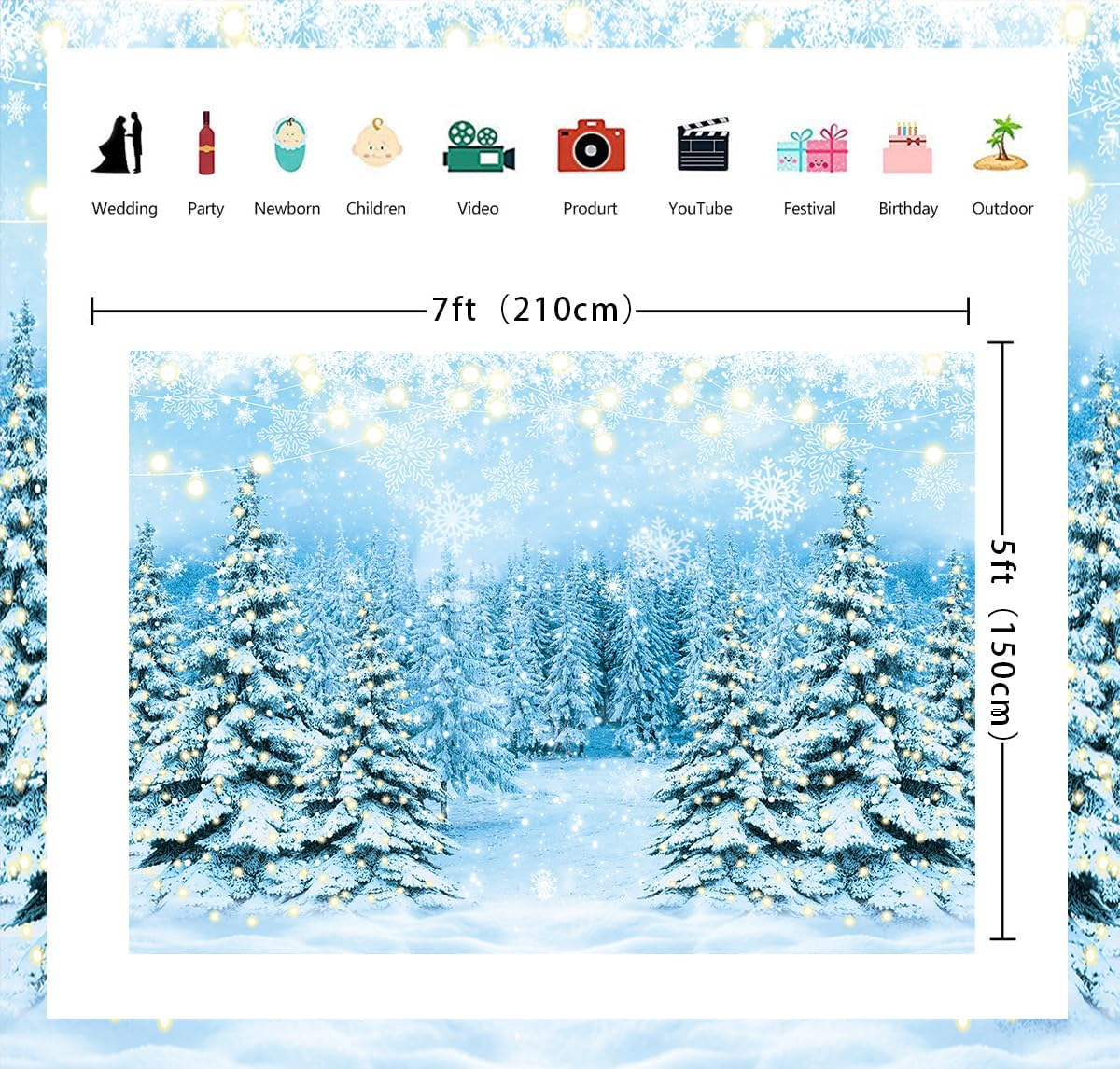 Winter Forest Scenery Backdrop Glitter Snowy Wonderland Pine Tree Snowflake Photography Background for Winter Christmas New Year Family Holiday Party Decorations Banner (82X59 Inch (7X5Ft)) image number 3