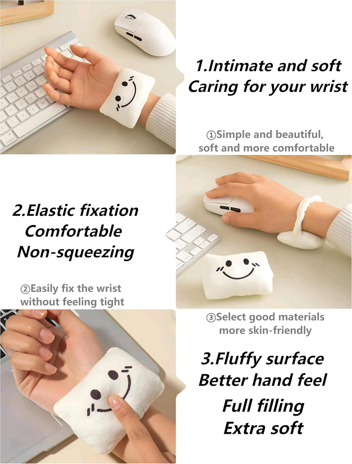 30X24Cm Black Leather Mouse Pad + White Smiley Wrist Rest | Non-Slip Desk Mat for Laptop & Computer | Office Essentials for Workers image number 5