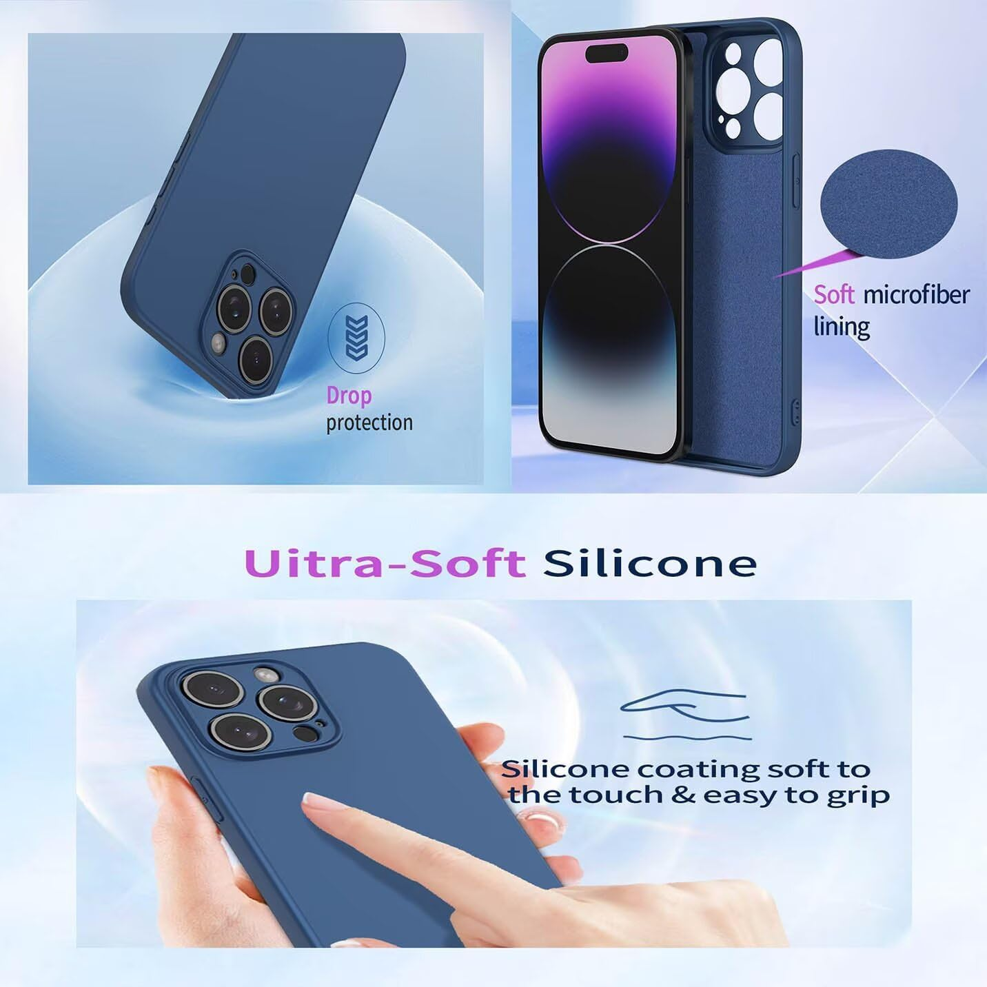 BORYA Silicone Case for Oppo Reno14 Pro 5G (Reno 14 Pro), Ultra Thin Silky Soft Touch Shockproof Mobile Phone Case, Premium TPU Protective Case, Scratch-Resistant Microfibre Lining Case Cover, Blue image number 1