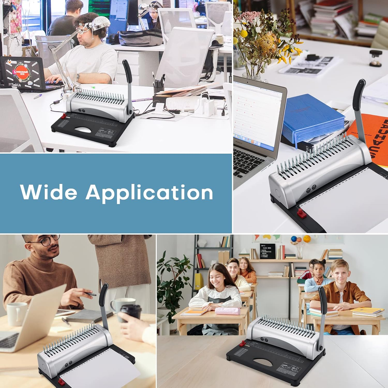 MYFULLY Comb Binding Machine, 21-Holes, 450 Sheets, Paper Punch Binder with Starter Kit 100 PCS PVC Comb Bindings Perfect for Letter Size, A4, A5 or Smaller Sizes Office Documents image number 2