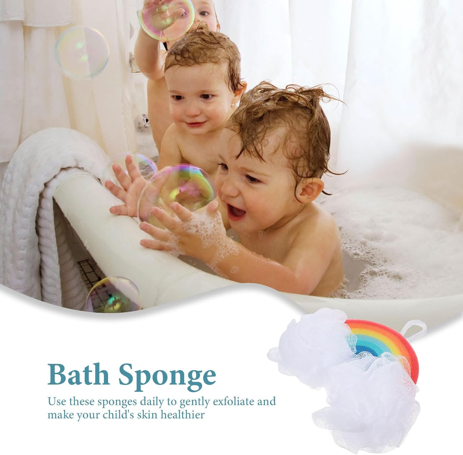 EXCEART 3Pcs Rainbow Bath Sponge Bath Loofahs Kids Baby Shower Sponge Shower Loofah Sponge Exfoliating Loofah Sponge Natural Sponges Kids Bathing Tool Body Pu Sponge Bath Wipe Child image number 3