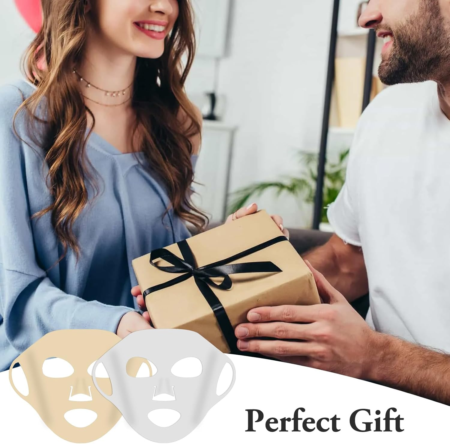 EXEXIUO 2Pcs Sheets Silicone Face Mask Holder Reusable Mask Cover, Anti-Wrinkle Moisturizing 3D Facial Mask Cover Prevent Evaporation Falling Skincare Beauty Spa for Women Men (Transparent, Gold) image number 4