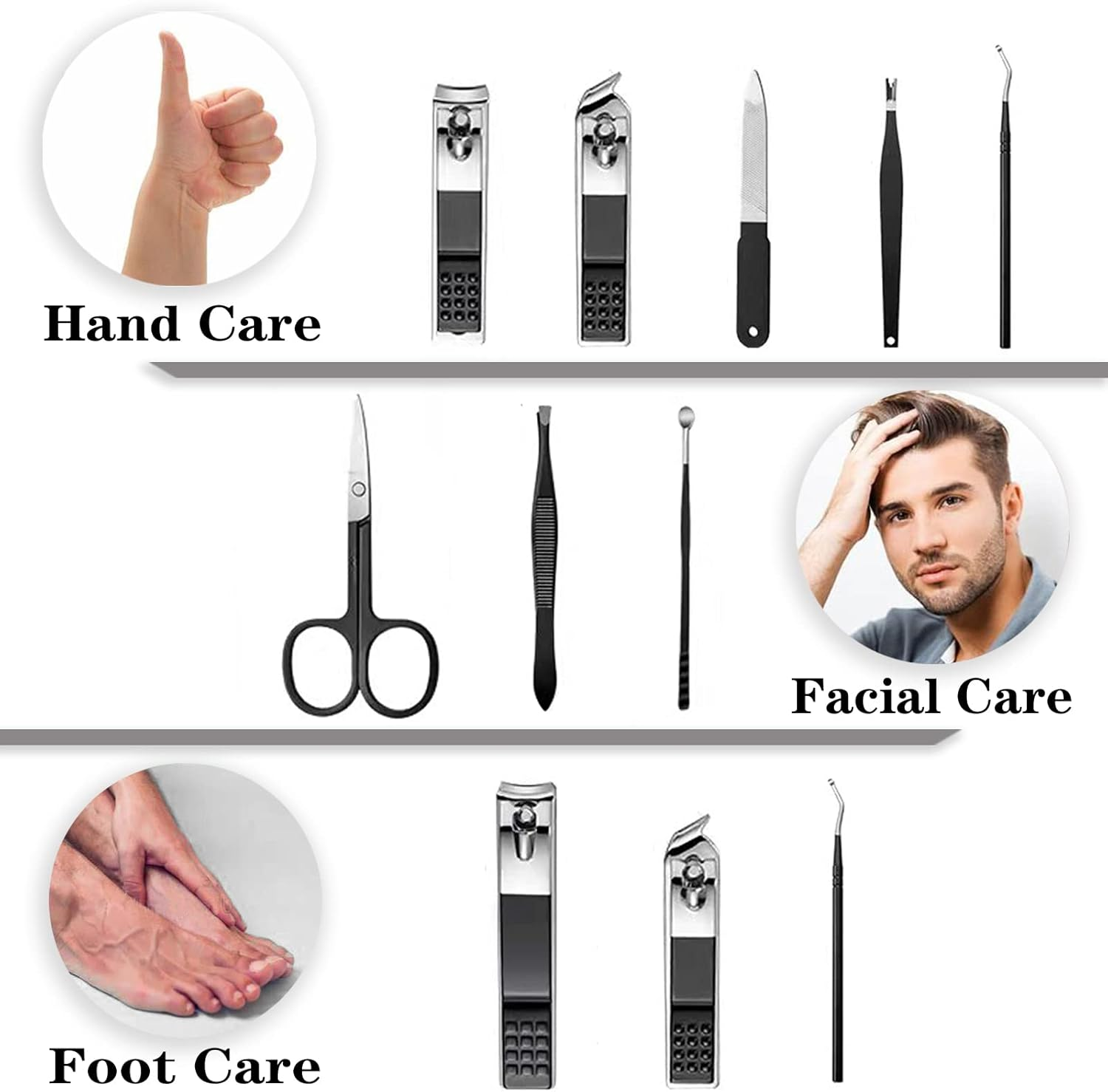 Nail Clippers Manicure Set | 9 in 1 Stainless Steel Professional Nail Care & Pedicure Kit with Zip | Nail Scissors Grooming Kit for Men Women Travel & Home Use Tools （Black） image number 4