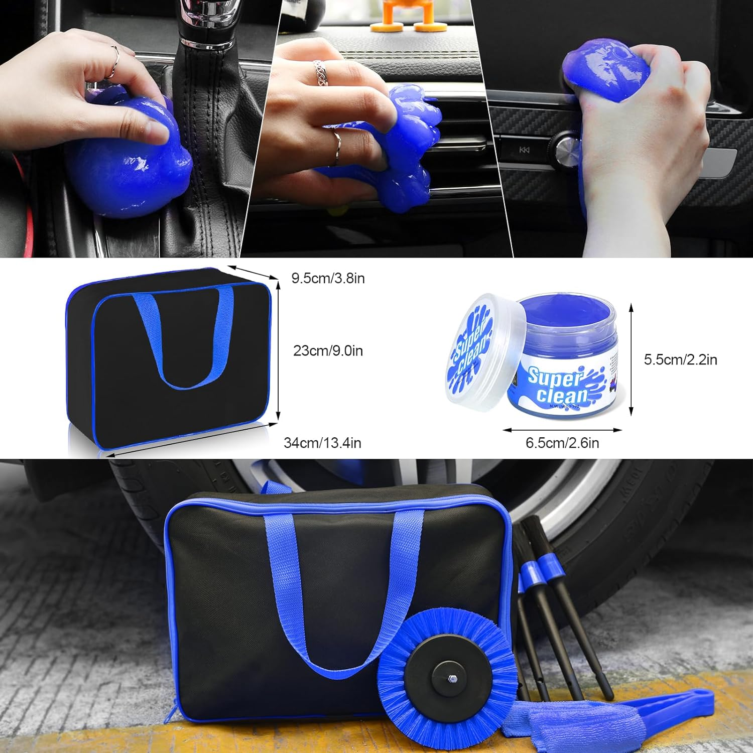 Car Cleaning Set, 20 Pieces Car Care Set, Car Detailing Brush, Car Wash Set for Car Cleaning Interior and Exterior, Air Vent, Dashboard, Engine, Wheels, Household Cleaning, Blue image number 1