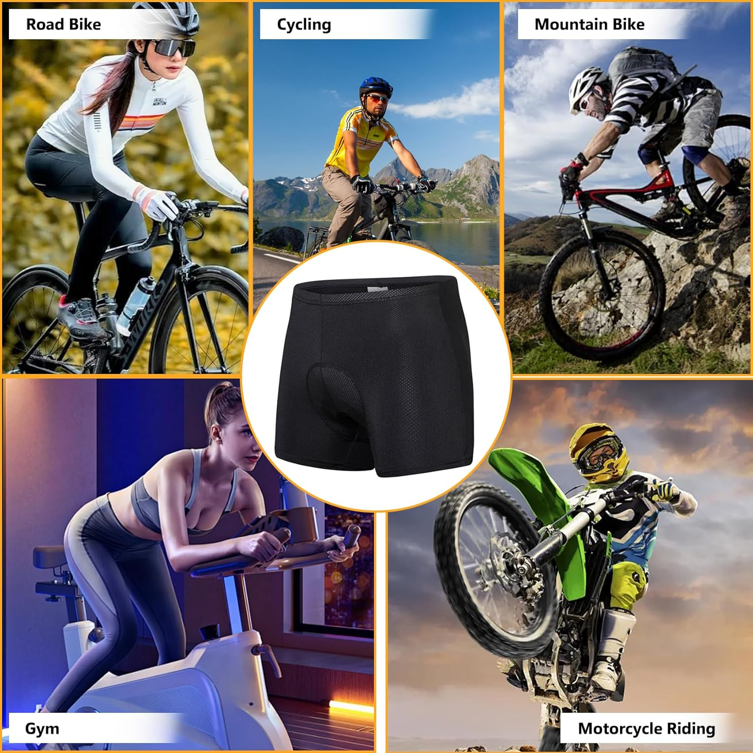 Feimvbe Men'S Padded Bike Cycling Shorts 3D Padding Bicycle Undershorts MTB Liner Biking Underpants - Blue S image number 4