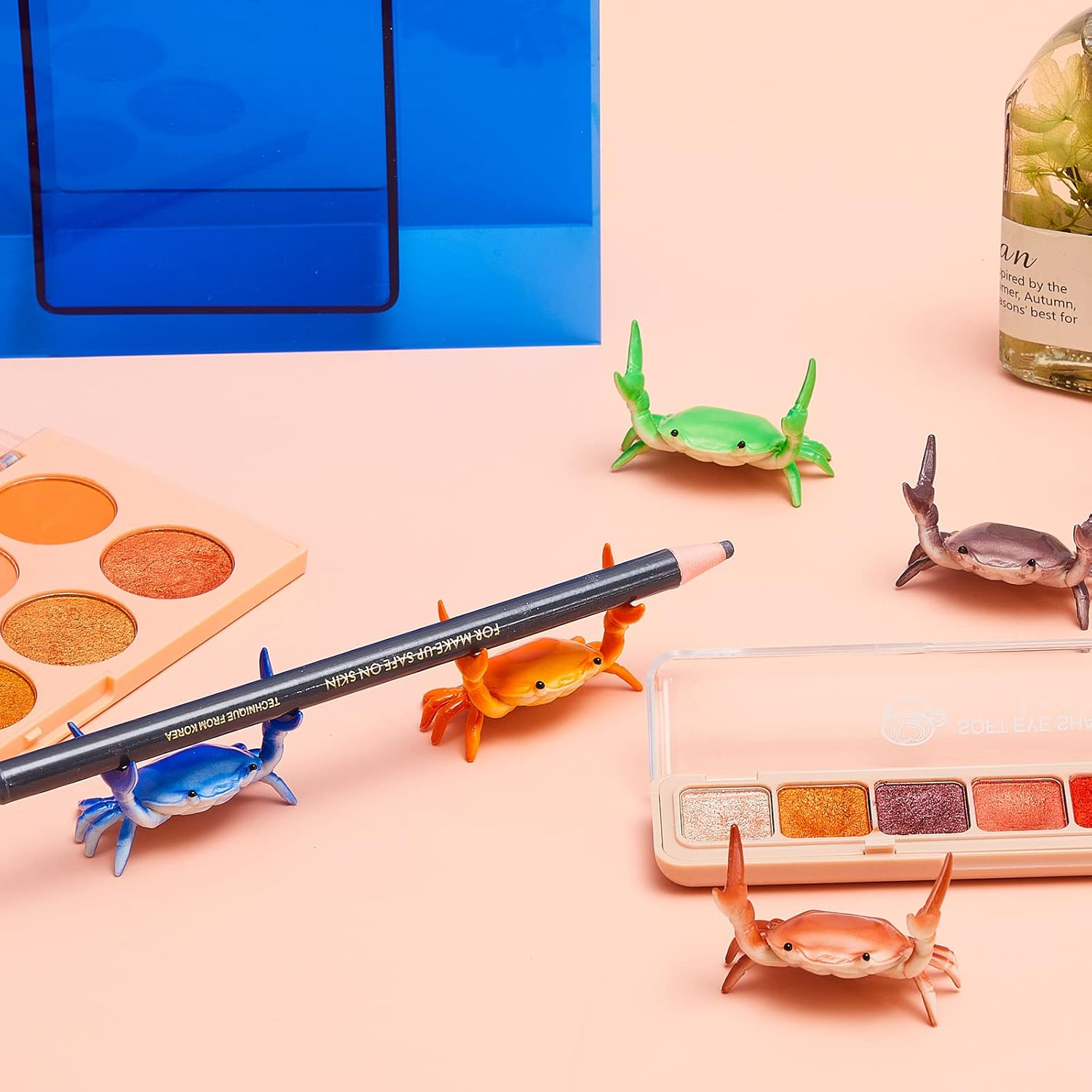 Jecery 10 Pieces Crab Pen Holder Japanese Crabs Stand Creative Cute Storage Rack for Single Pencil Office Desk Display Decorations Stationery Gift, Red, Blue, Green, Purple, Orange image number 1