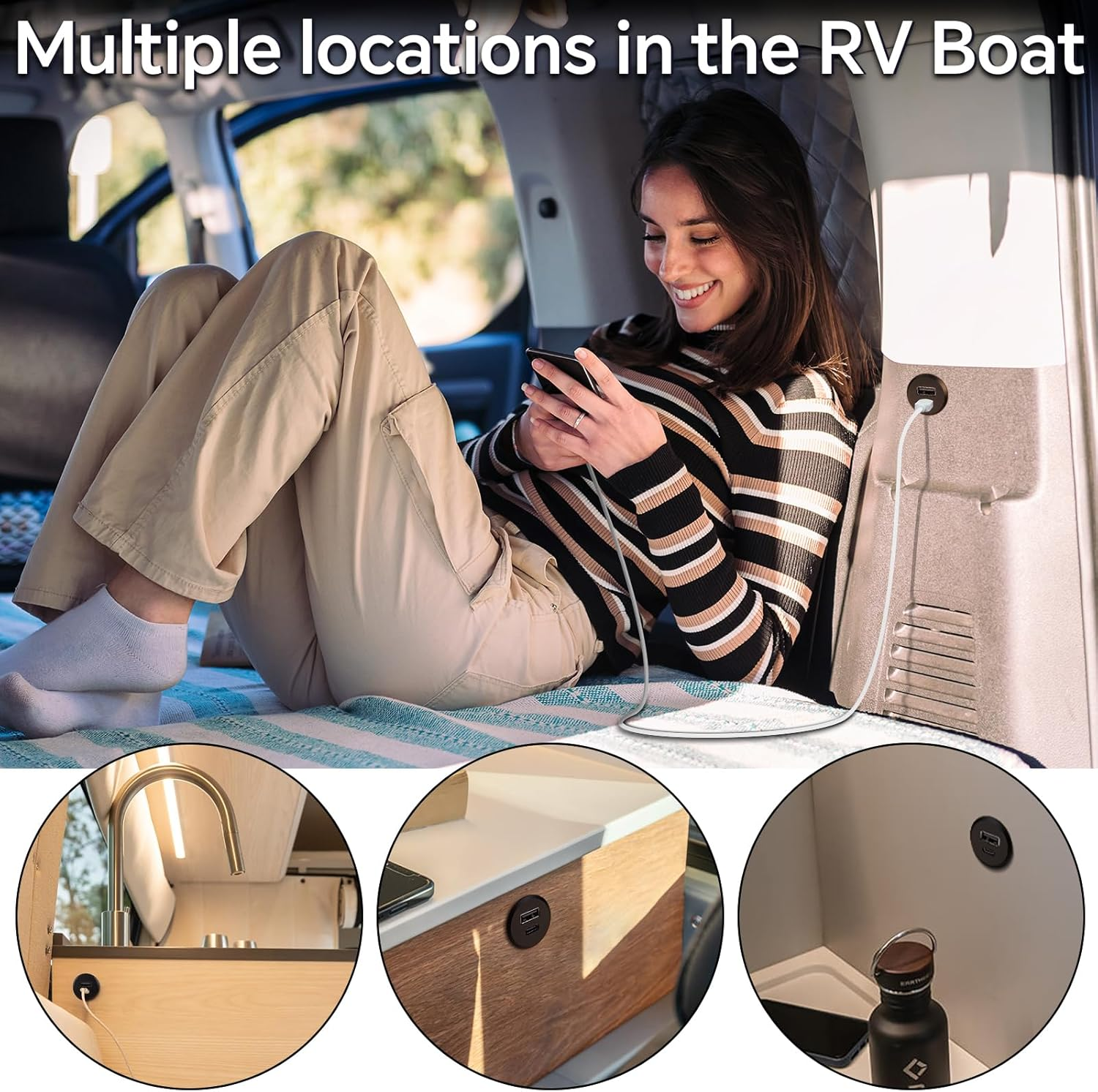 Camperxlite Full Aluminium USB C Socket 12 VDC for Motorhome, 24 W QC 3.0 Et 24 W PD 3.0 Car Quick Charger with All Ios/Android Devices, for Caravan, Trailer, Van, Truck, Car image number 1