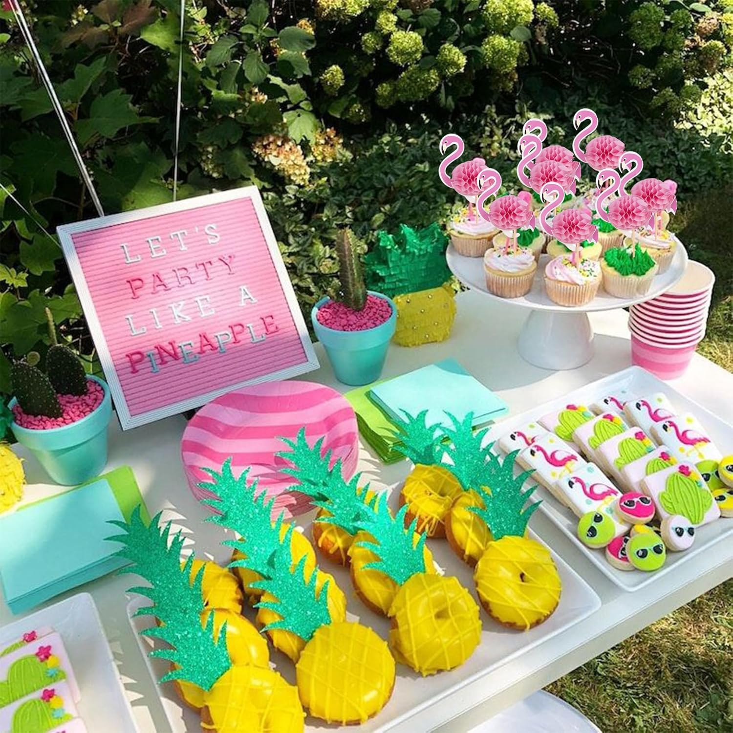 SYKYCTCY 50 Pack Hawaiian Luau 3D Flamingo Cupcake Toppers Tropical Flamingo Cupcake Picks for Summer Hawaii Luau Tropical Aloha Theme Baby Shower Birthday Wedding Party Cake Decorations Supplies image number 3