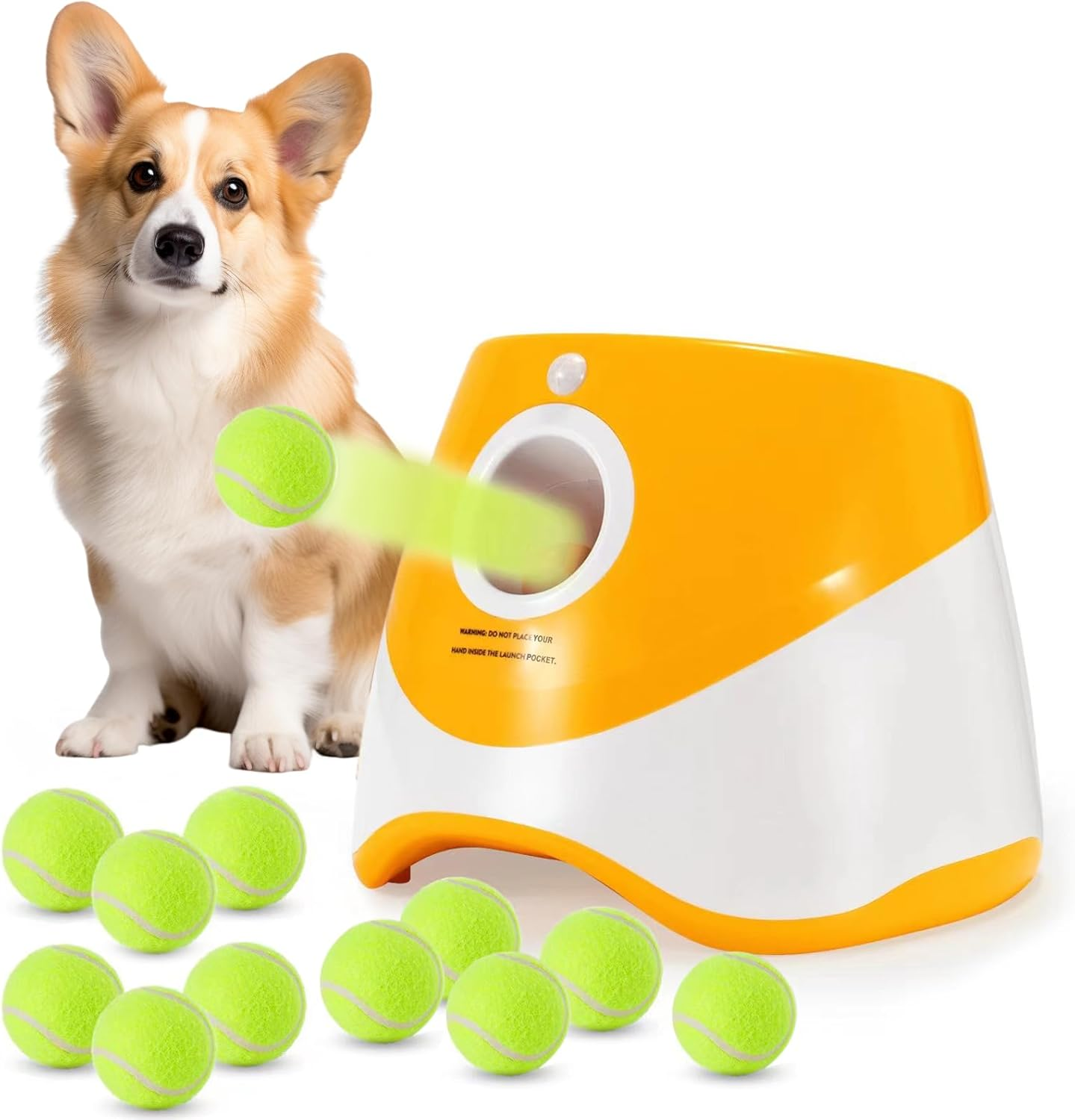 Automatic Dog Ball Launcher - Fetch Machine for Small Dogs, 3 Launch Distances, 12 Balls, Rechargeable (Green)