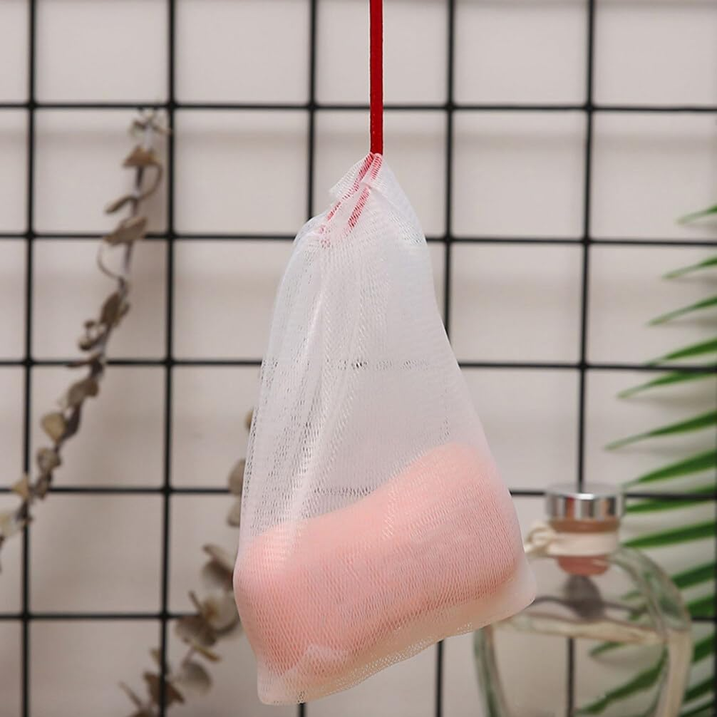 Amosfun 30Pcs Mesh Soap Bags Shower Soap Pouches Soap Saver Storage Bags with Drawstring for Foaming and Drying, Hangable image number 1