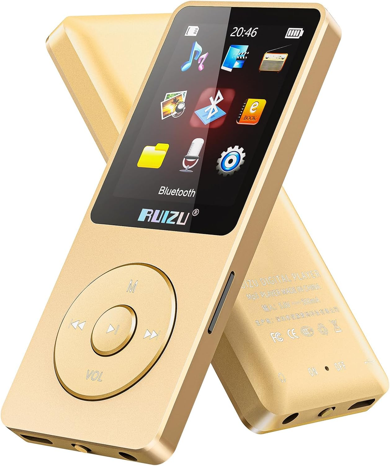 RUIZU 64GB MP3 Player with Bluetooth 5.3, 1.8 Inch Screen, 30Gram, Portable Music Player for Sports Running, FM Radio, Voice Recorder, Digital Audio Shuffle Playback, Support 128GB Micro SD Card, Blue