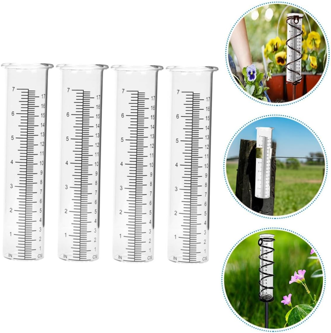 4Pcs Transparent Glass Rain Gauge Tubes with Design Accurate Rain Measuring Tools for Garden Lawn Patio Wear-Resistant Outdoor Collectors image number 3