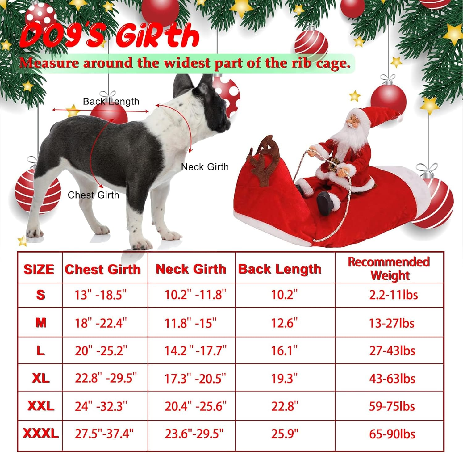 Santa Dog Costume Christmas Pet Clothes Santa Claus Riding Pet Cosplay Costumes Party Dressing up Dogs Cats Outfit for Small Medium Large Dogs Cats (Xl(Neck:17.3-20.5" Chest:22.8-29.5"))