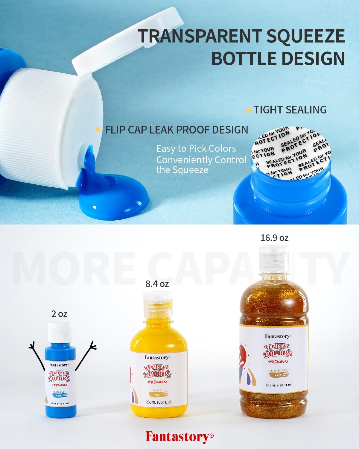 Fantastory Tempera Paint for Kids 32 Colors (2 Oz / 60 Ml Each) Washable Tempera Paint, Poster Paint Sponge Painting, Non-Toxic Kids Paint Finger Paints Hand Paints Bottles Early Learning image number 1