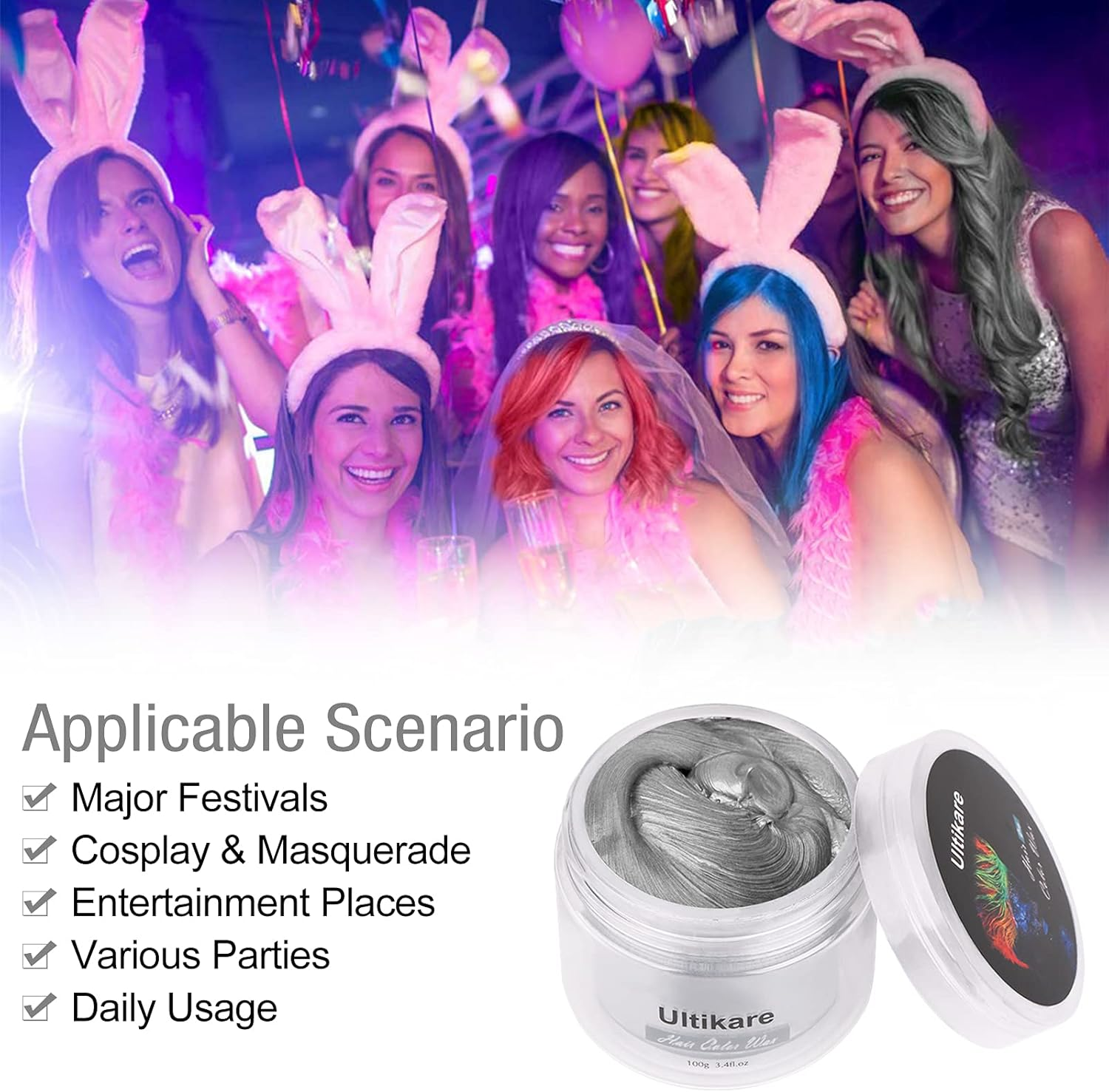 Hair Color Wax, Ultikare Instant Hair Dye Cream Mud Washable Temporary Hair Dye Natural Hairstyle Color Pomade for Party, Cosplay, Halloween - Blue image number 7