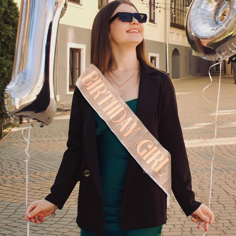 Happy Birthday Sash for Girls Women - Gold Glitter Party Decorations Accessories Ribbon Satin Sashes for Group Bday Celebration Favor Supplies image number 4