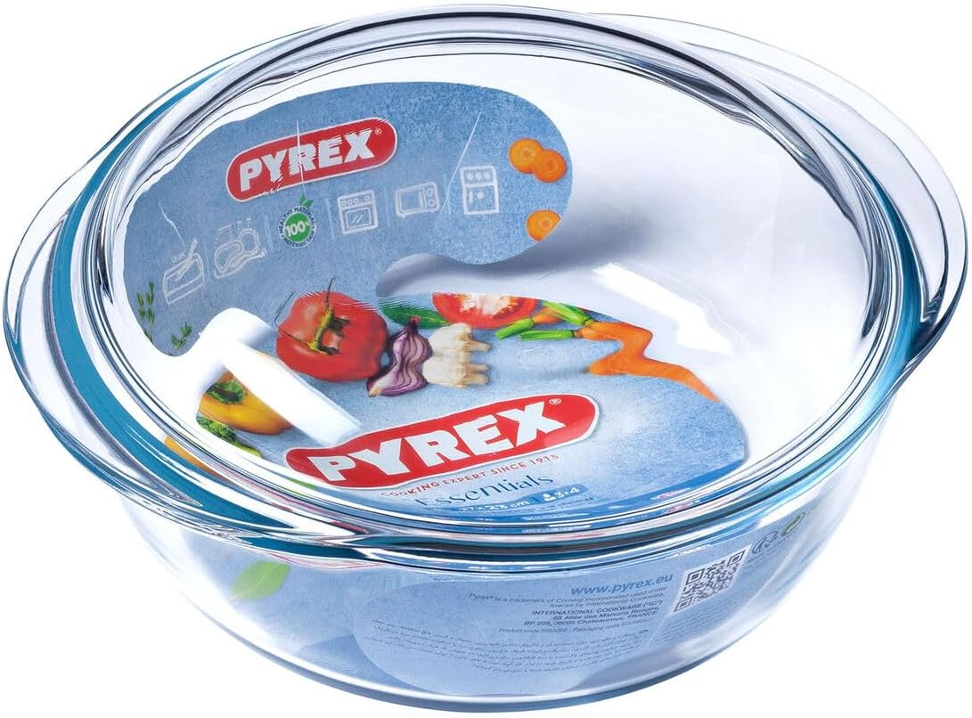 Pyrex Glass round Casserole with Lid Lt3.2 Cm26Xh10 House and Kitchen