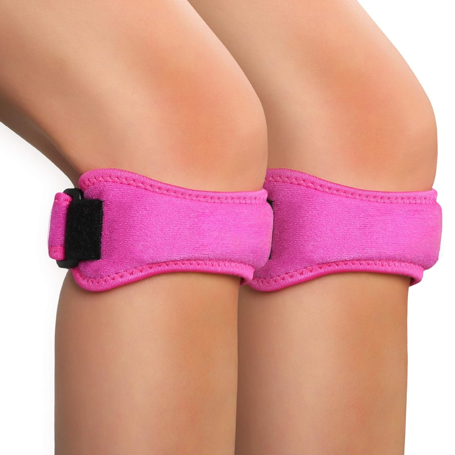 2PCS Knee Pain Relief & Patella Stabilizer Knee Strap Brace Support for Hiking, Soccer, Basketball, Running, Jumpers Knee, Tennis, Volleyball & Squats (Pink, One Size) image number 2