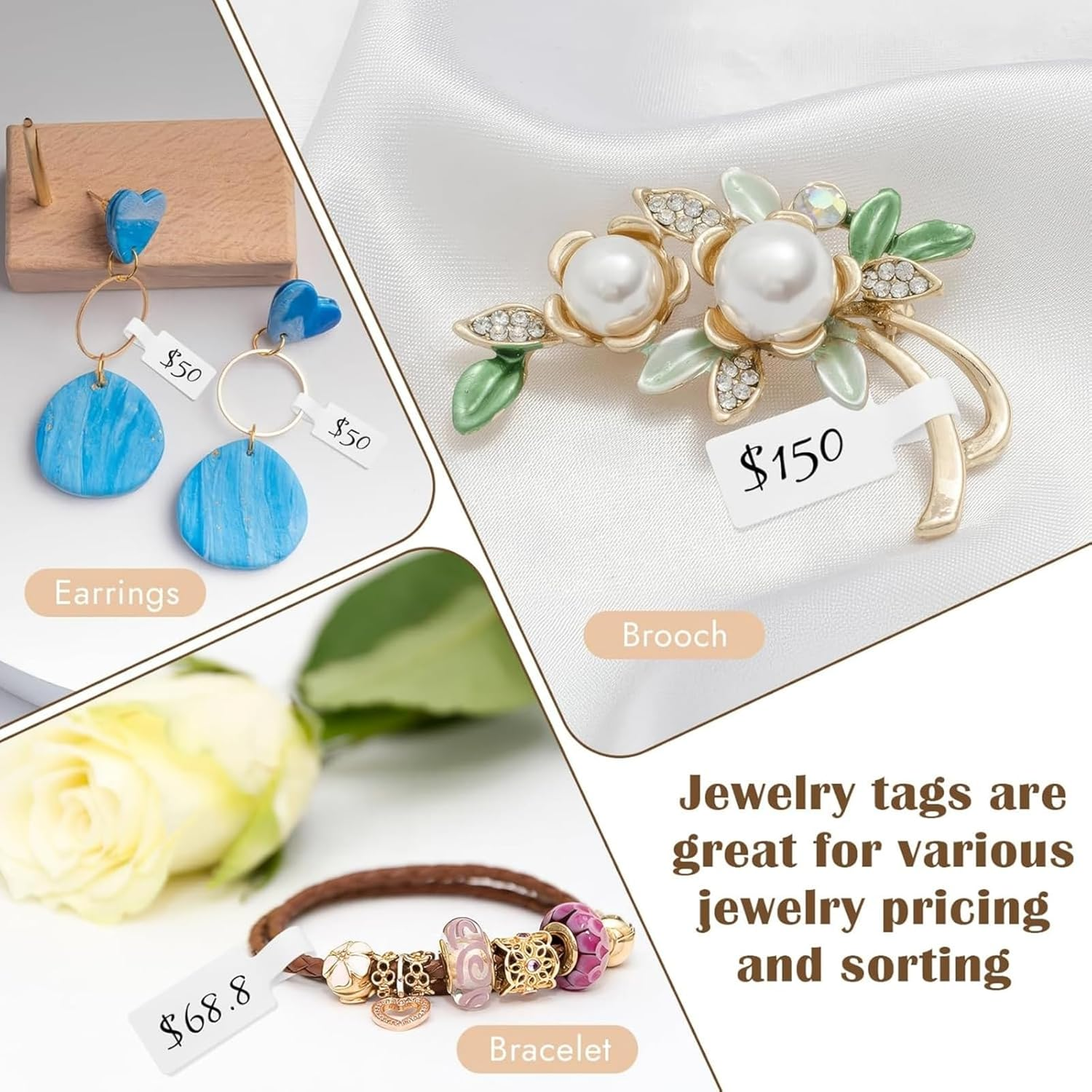 1000 Pcs Jewelry Tags, Self Adhesive Jewelry Price Tags Stickers, White Blank Rectangle Ring Tag Label for Necklace Earring Bracelet Pricing Identify image number 4