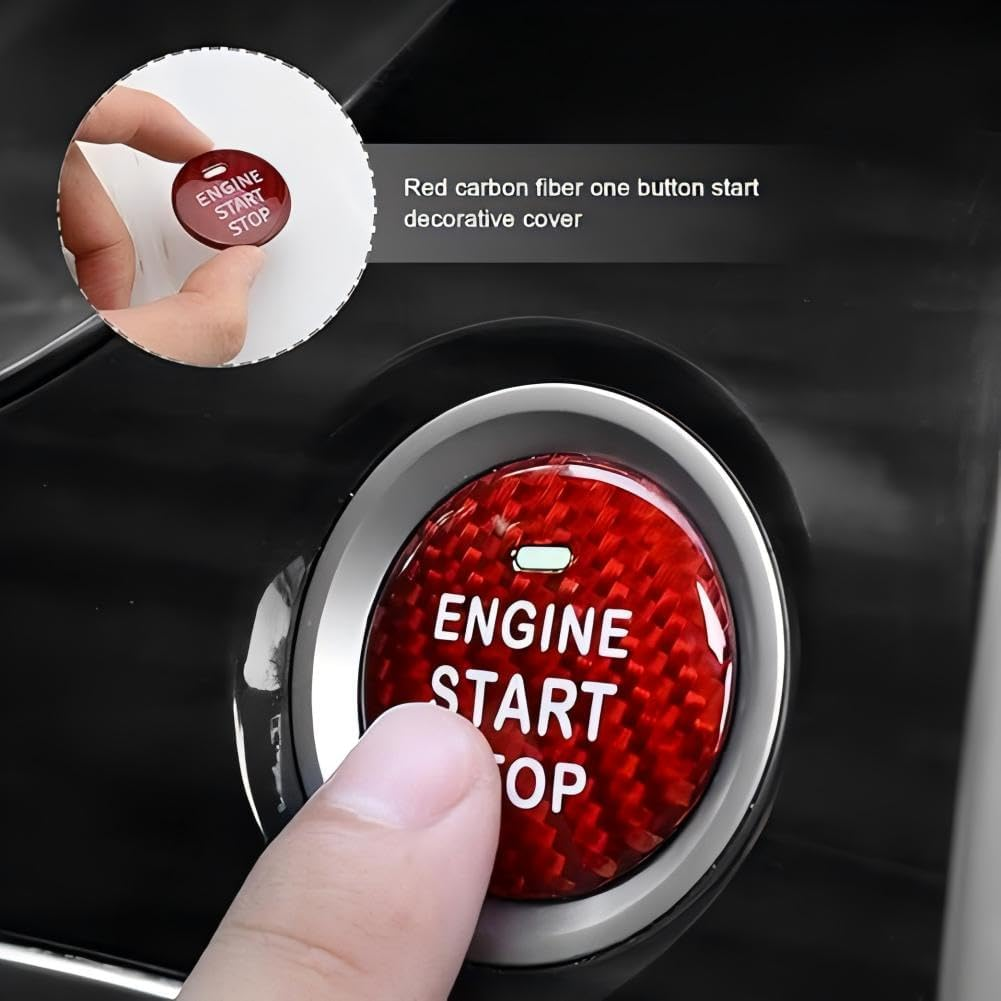 Auto Engine Start Stop Button,Power Ignition Switch Button Cover Sticker Decoration Trim, Red Real Carbon Fiber, Compatible with Mazda 3 6 CX-3 CX-5 CX-9 MX-5 image number 4