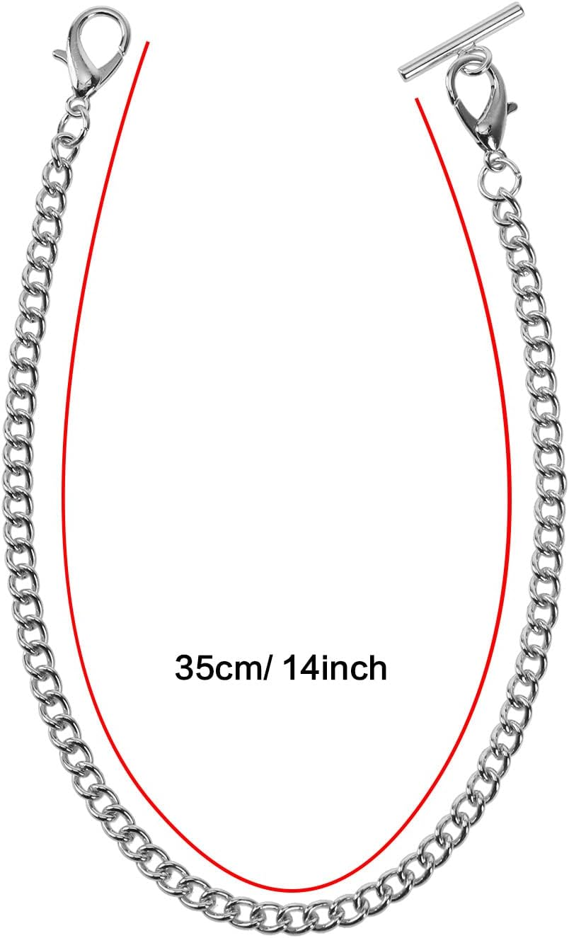 Emsea Pocket Watch Albert Vest Chain with T Bar & Lobster Clasps Plating 14 Inch Classic Metal Watch Chain Link & Pocket Watch Stand Single Link Vest Belt - Silver image number 4