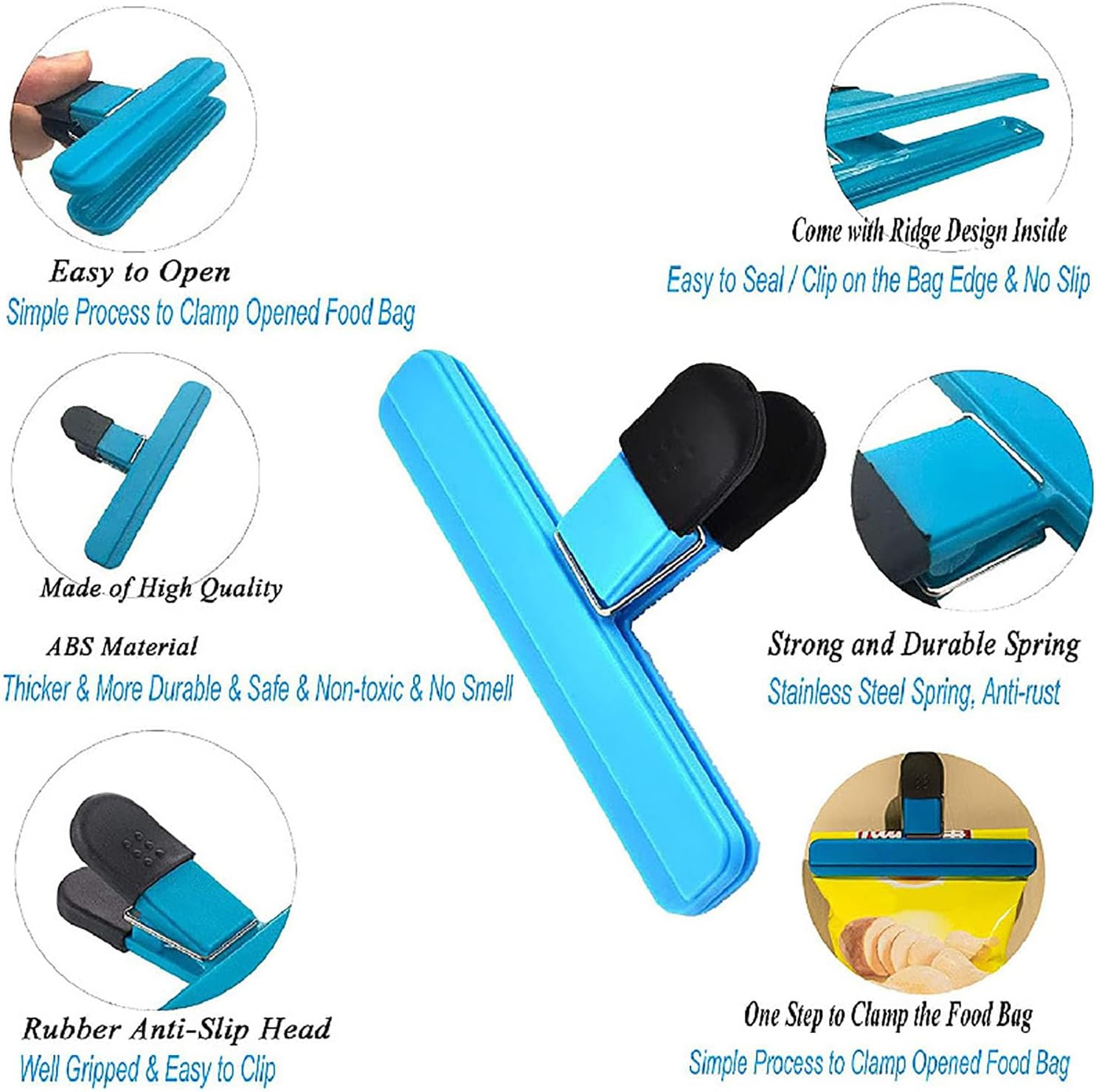 Chip Bag Clips 9PCS, Assorted Sizes Food Bag Clips, Reusable Plastic Heavy Duty Chip Clips(3 Colors) image number 1