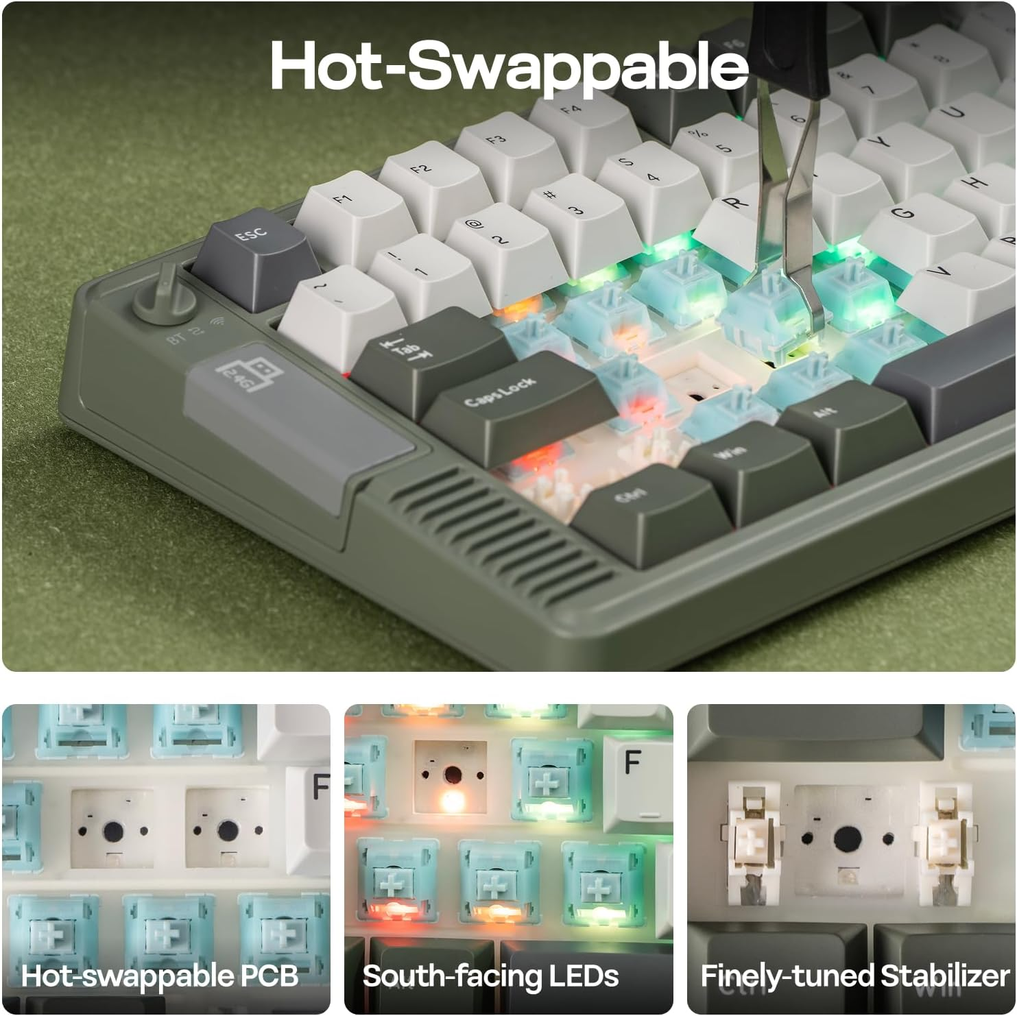 EPOMAKER RT85 Wireless Mechanical Keyboard with Joystick & DIY Screen, 8000Mah, Bt/Usb/2.4Ghz, Hot-Swap, PBT Keycap, Creamy Gasket, 75% Gaming Keyboard, US QWERTY (Army Green, Creamy Jade) image number 1