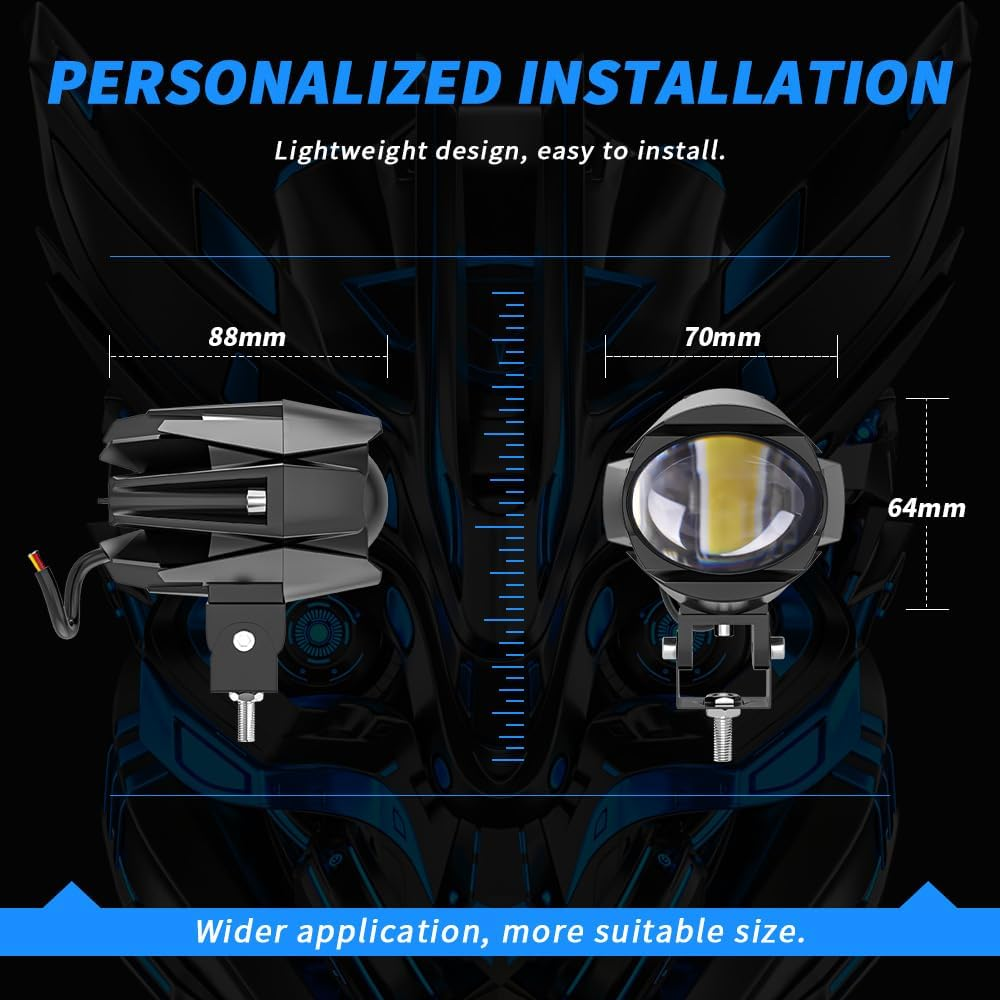 RUNEWAX Motorcycle Auxiliary Performance LED Driving Spotlights White/Amber Fog Light Kits Flash with Mount Brackets Waterproof IP67 32W, Pack of 2