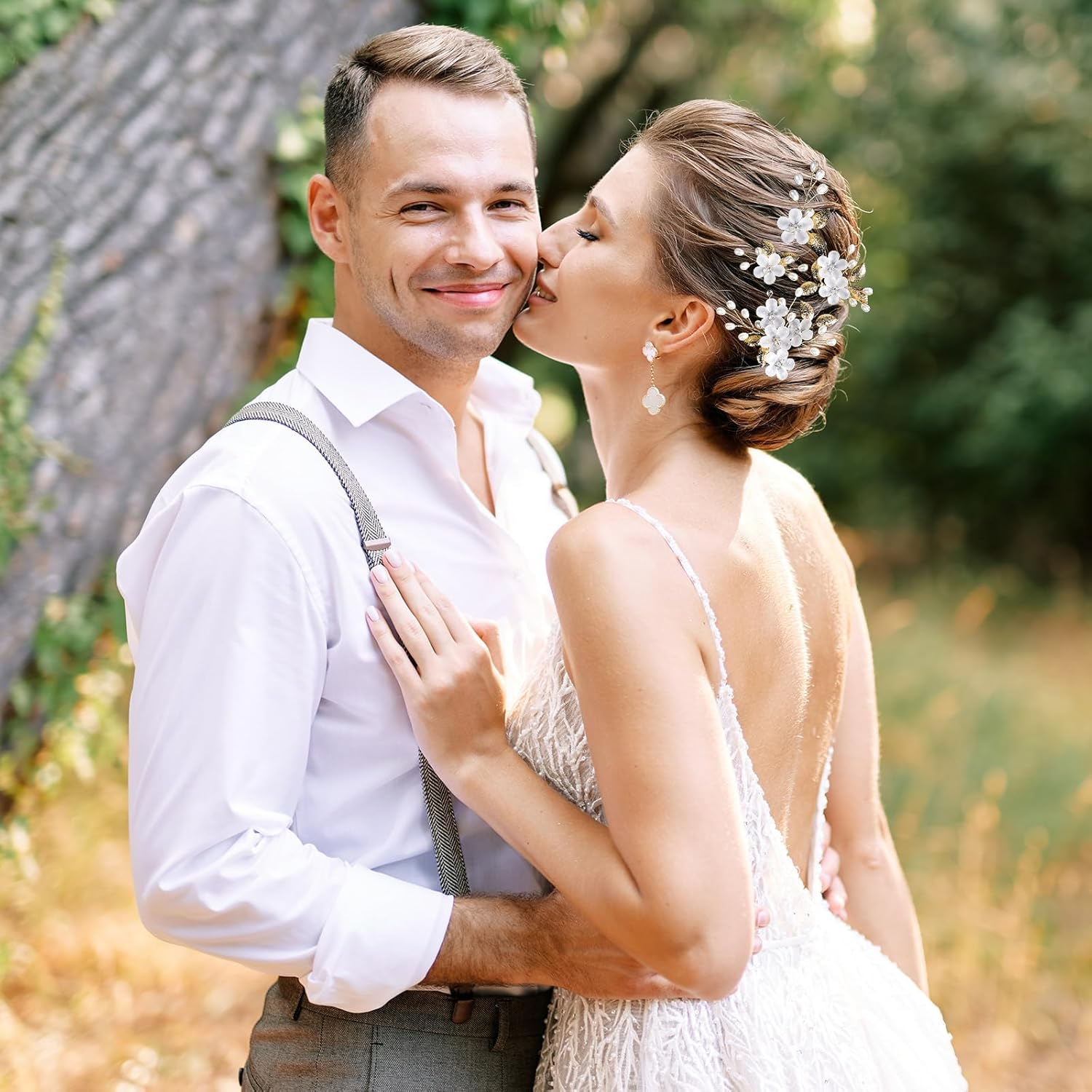 Wedding Hair Pins, 5 Pieces Hair Accessories Bridal U-Shaped Flowers Pearls Hair Pins for Bride Wedding Hair Accessories Bridal Jewellery Wedding Jewellery for Women and Girls image number 3