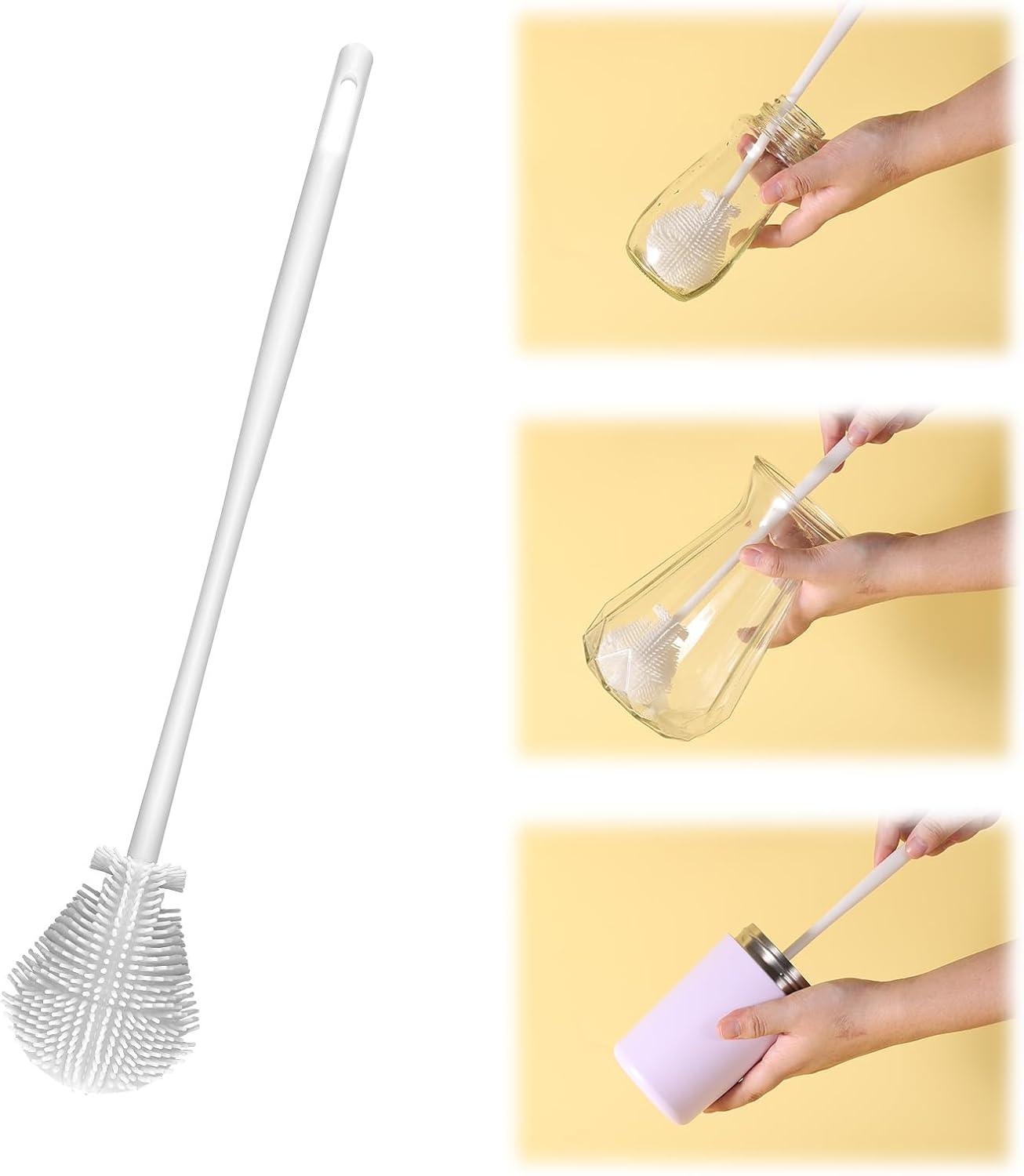 360&deg; Silicone Bottle Brush, Soft Bristle Cup Cleaner Brush Long Handle Flexible Water Bottle Cleaning Brush for Lid Teapots Bowls Containers Narrow Area (White) image number 2