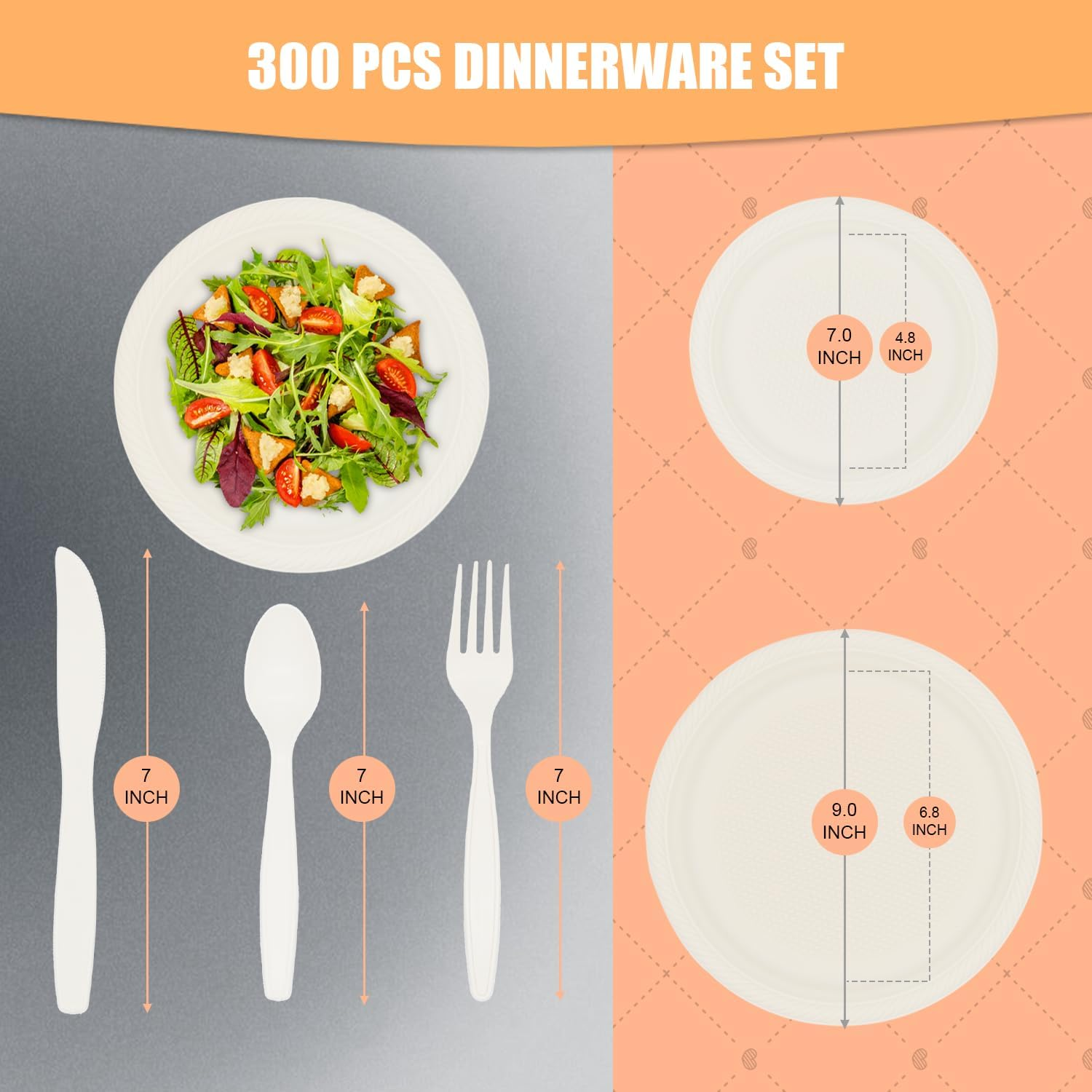 Disposable Plate Sets, 300Pcs Paper Plates Sets for Camping, Dinner Party, Picnic & BBQ, Biodegradable, Eco-Friendly, Compostable, Microwave Safe, Serve for 60 People. image number 1