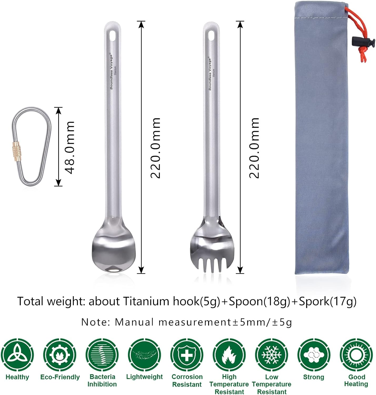 Boundless Voyage Outdoor Titanium Long Handled Spoon Spork Ultralight Camping Polished Tableware Flatware Set 2 Pcs - Ti1510B image number 5