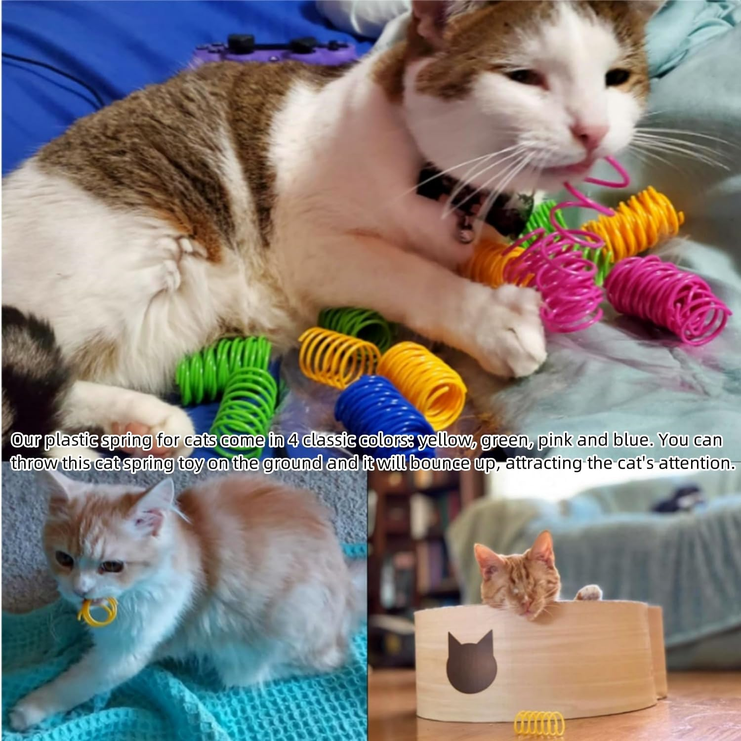32 Pack Cat Spring Plaything, Colorful Interactive Cat Plaything Plastic Coil Springs Cat Toy for Swatting, Biting, Kitten Plaything image number 3