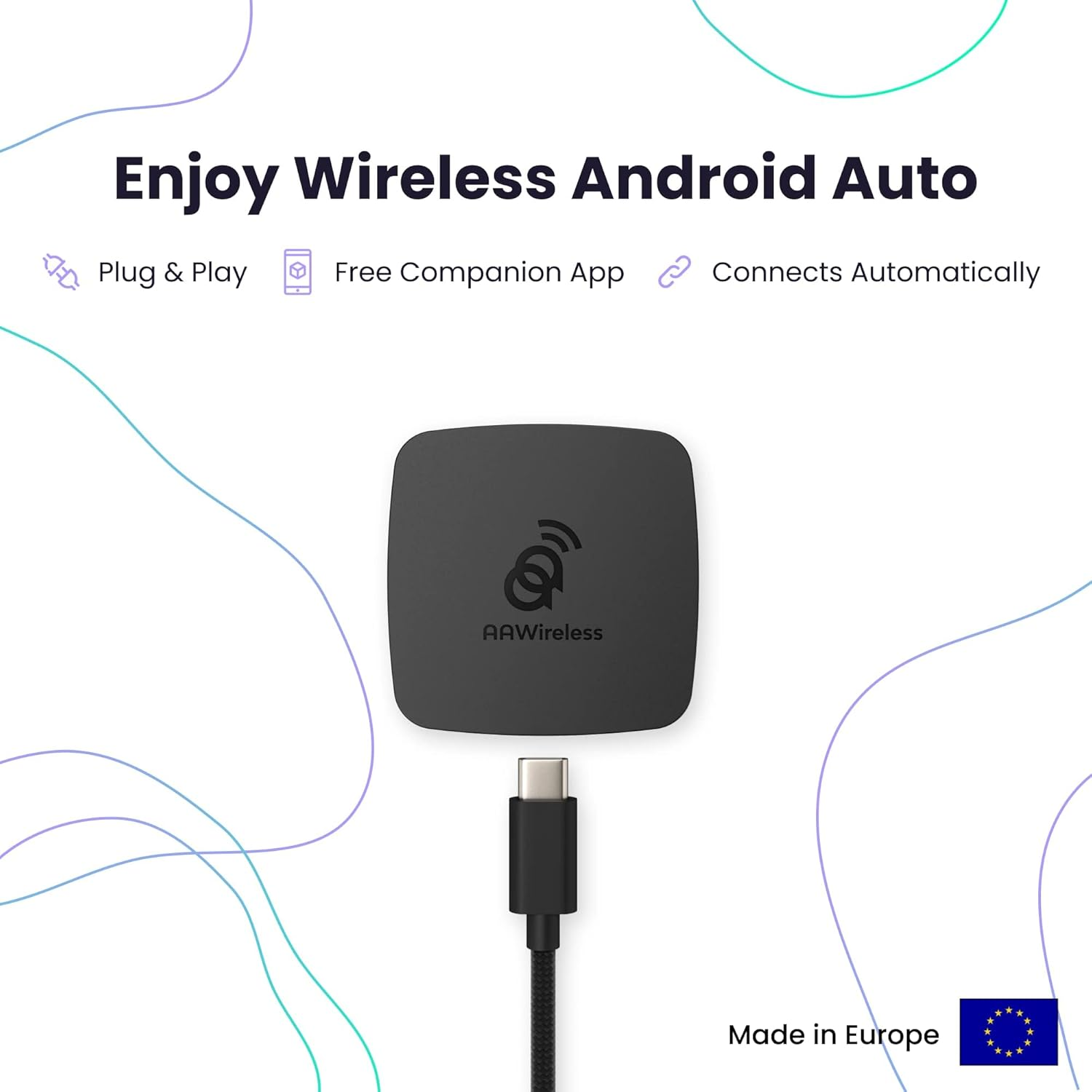 Aawireless 2022 - Wireless Android Auto Dongle - Connects Automatically to Android Auto - Easy Plug and Play Setup - Free Companion App, Black (AAW001) image number 1