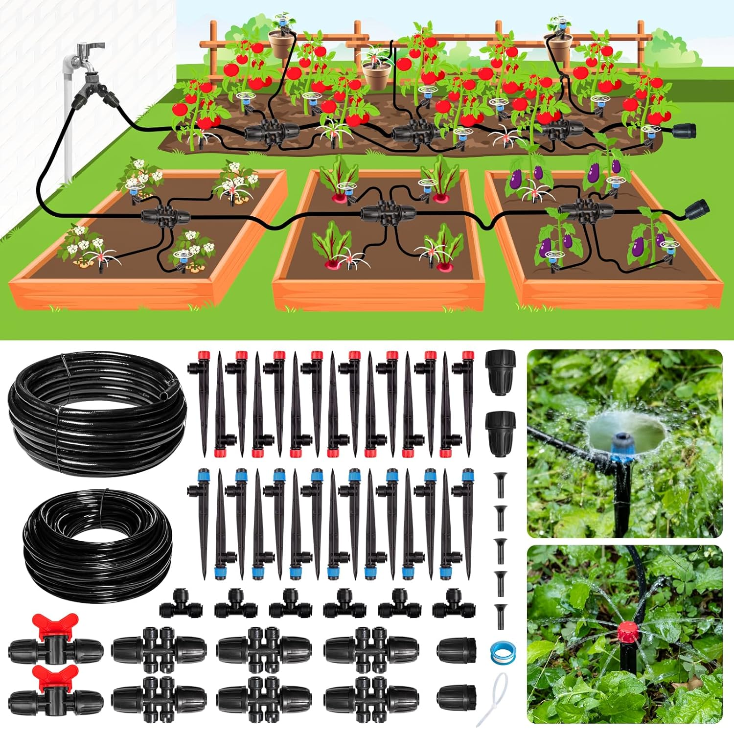 Maotong 240FT Drip Irrigation System Kit New Quick-Connect, Automatic Garden Watering Misting System for Greenhouse, Yard, Lawn, Plant with 1/2 Inch Hose 1/4 Inch Distribution Tubing and Accessories image number 1