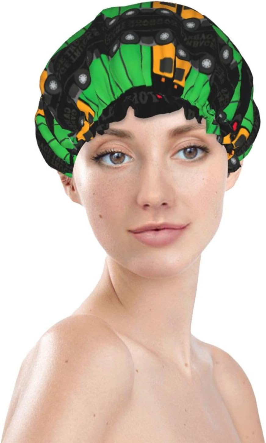 I Love Garbage Trucks Shower Cap for Water Shower Non Wetting,Double Layer Reusable Shower Cap,Hair Shower Caps for Long Hair