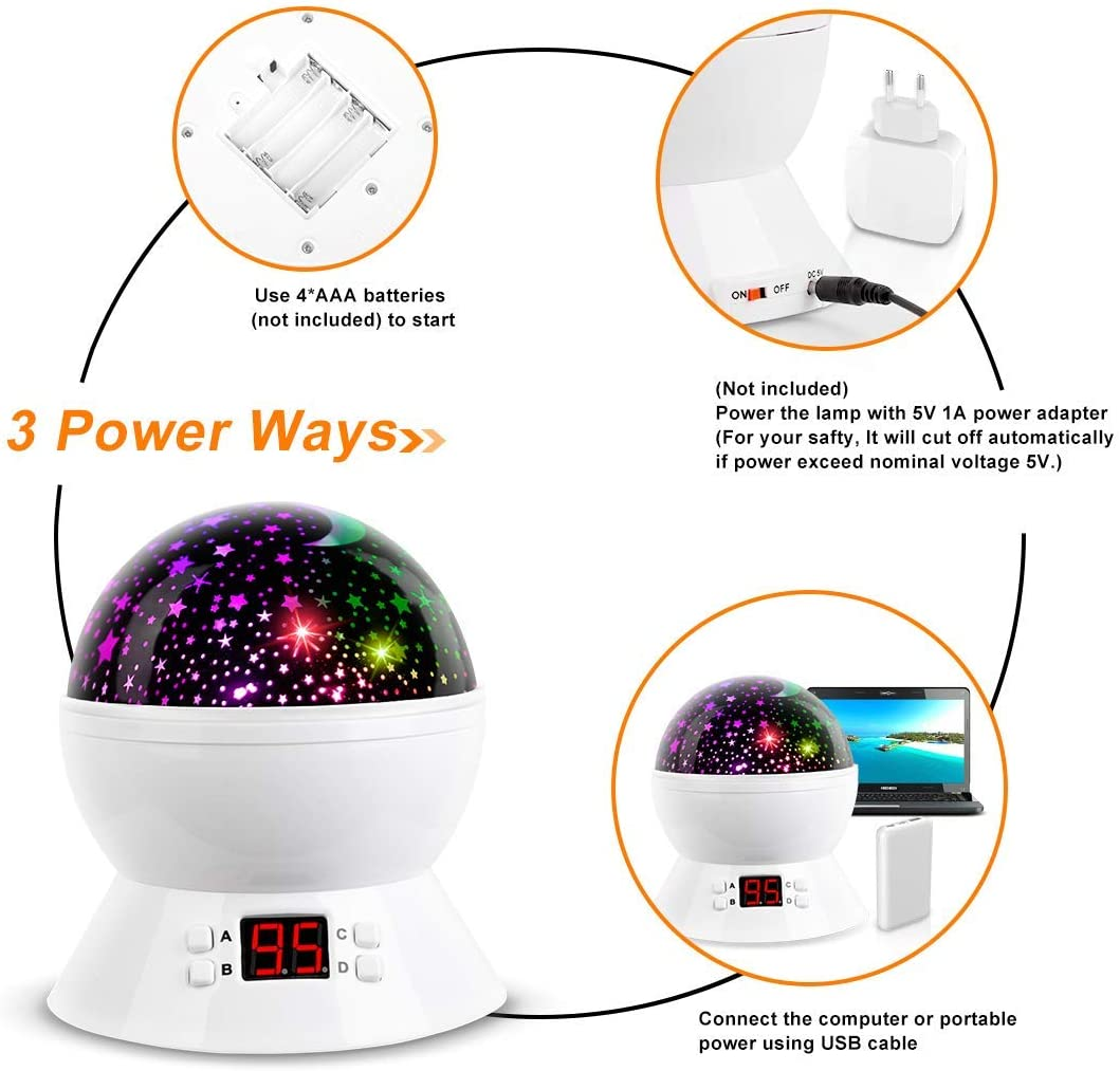 MOKOQI Star Projector Night Lights for Kids with Timer, Gifts for 1-14 Year Old Girl and Boy, Room Lights for Kids Glow in the Dark Stars and Moon Make Child Sleep Peacefully and Best Gift- White - White image number 3