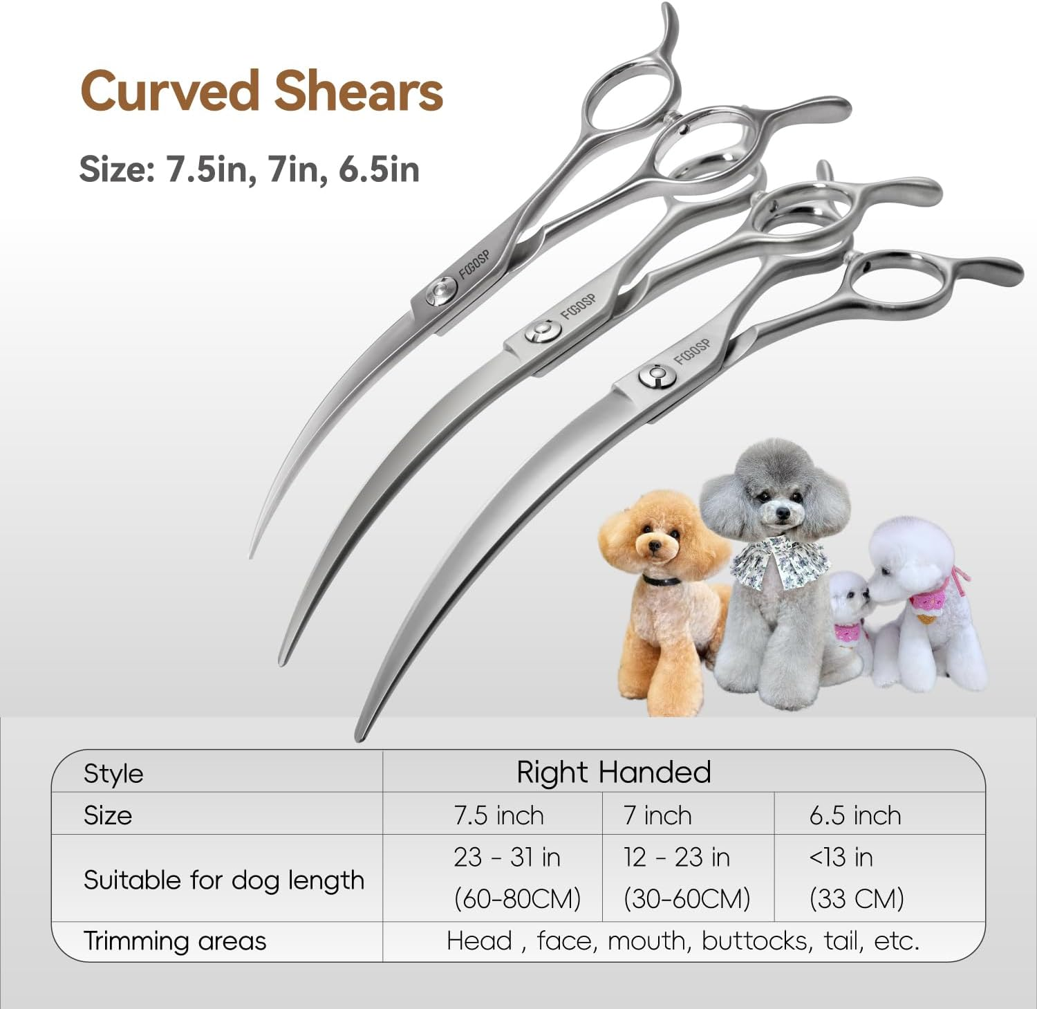 FOGOSP Professional 45&deg;Curved Grooming Scissors for Dogs 7.0 in Big Arc Curved Shears for Professional Groomer Japan VG10 High-Carbon Steel Right Hand Matte image number 3