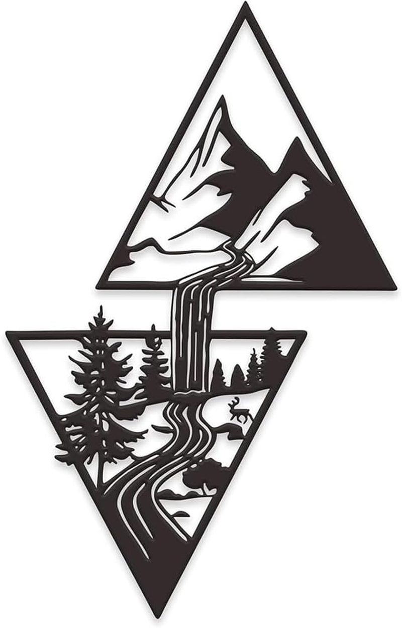 Forest & Waterfall Decor for Rustic Cabin or Bedroom,Elegant Metal Mountain Wall Art,Perfect Nature,Durable & Lightweight Home Accent,Abstract Minimalist Rustic Nature Home Wall Art Sculpture(Black) image number 1