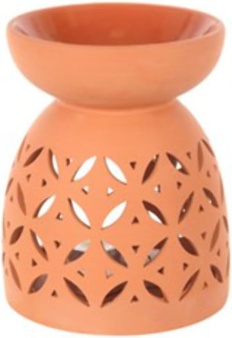 Orange Large Terracotta Oil Burner - 20Cm X 16Cm (1 Pc.) - Use with Fragrance Oils or Wax Melts for Calming Scents, Great Gift and Home Decor Piece