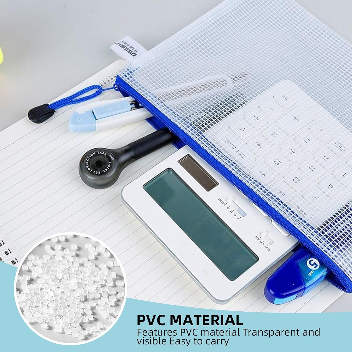 30 Mesh Zipper Bags, 3 Sizes, 5 Colors, Waterproof Plastic Zipper Bags for Office, School, Game File Storage image number 4