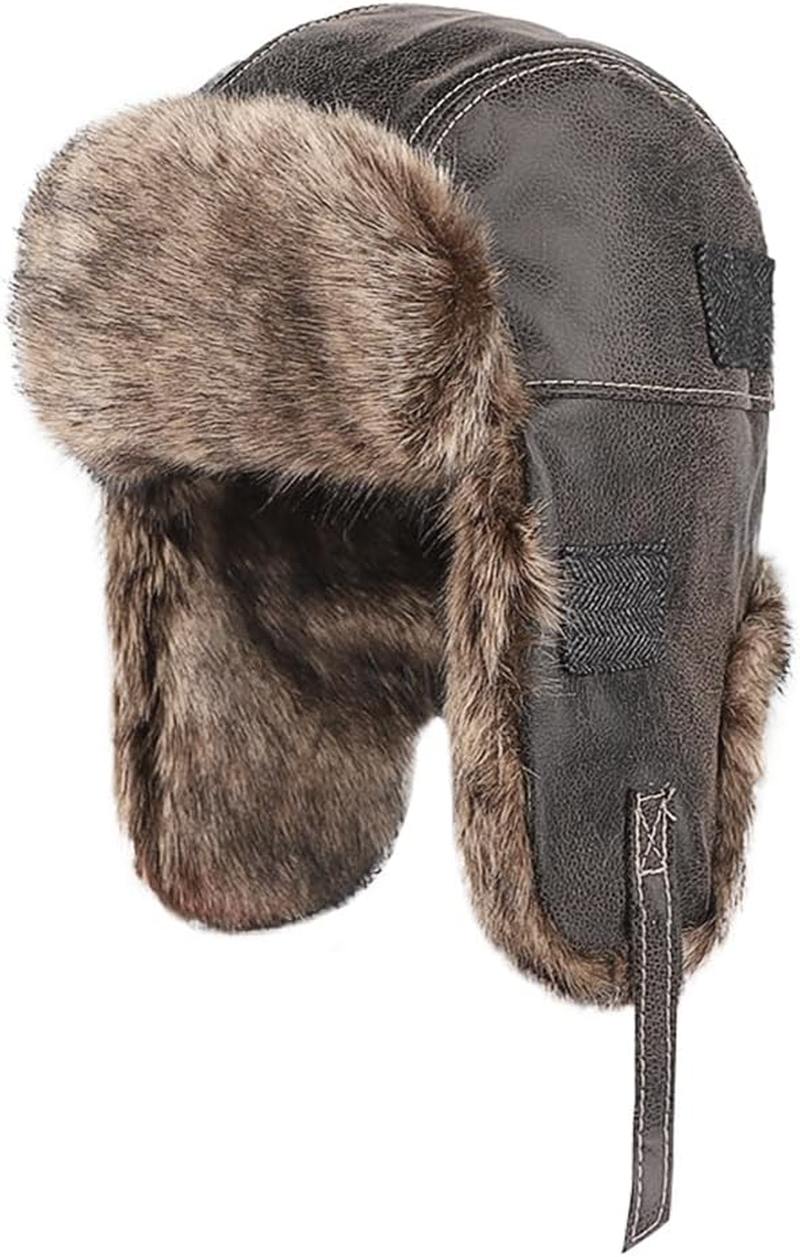 Unisex Trapper Hat Russian Ushanka Faux Fur Bomber Hunting Hat Winter Earflap Hat Aviator Pilot Cap Windproof Thermal Trooper Hat Fluffy Super Warm Hat Skiing Skating Hat Thickened for Women Men