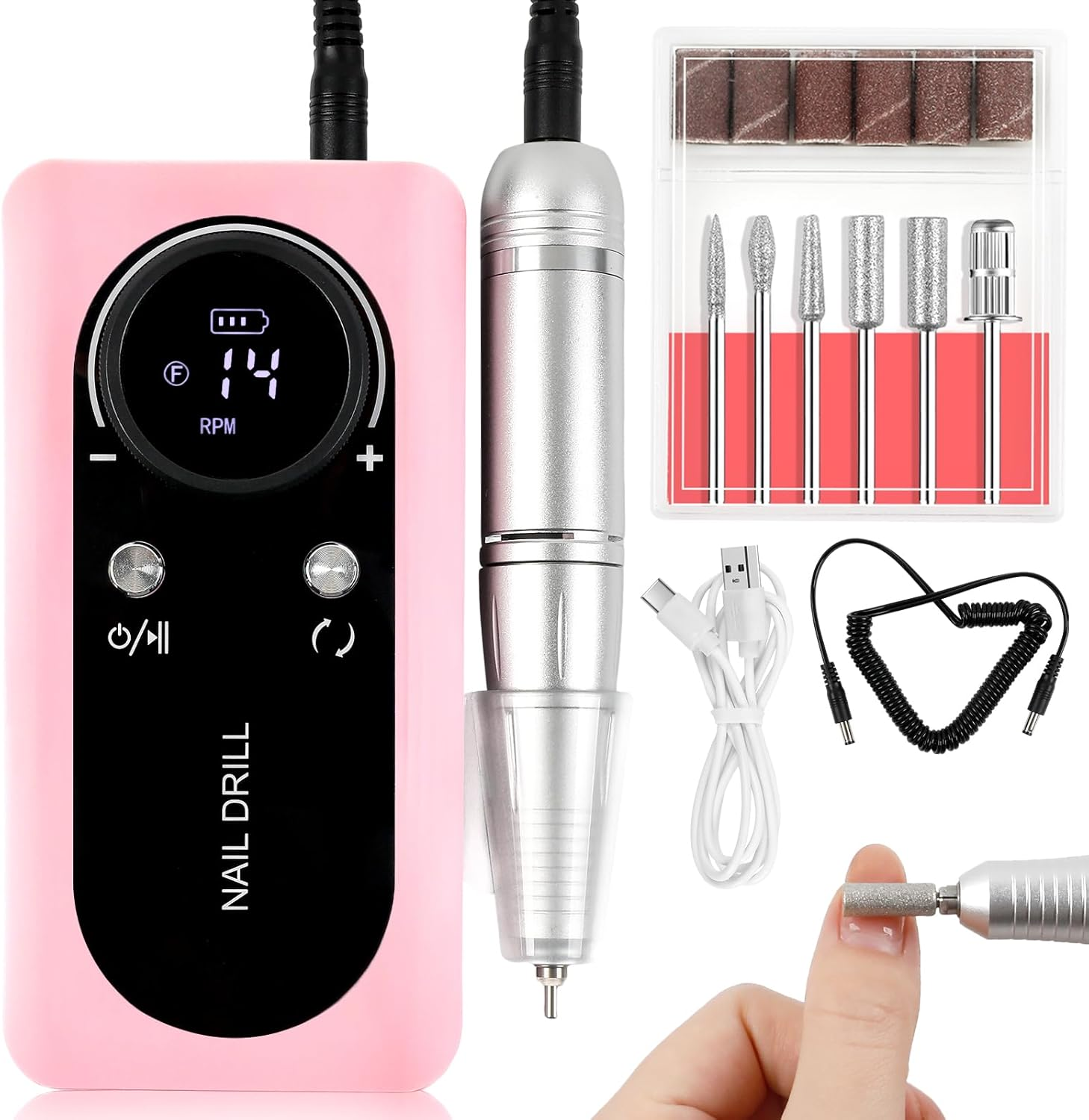 ANGNYA Nail Drill Electric File Machine Set for Gel & Acrylic Nails, Professional Efile Manicure Tools & Supplies for Tech Essentials (Pink)