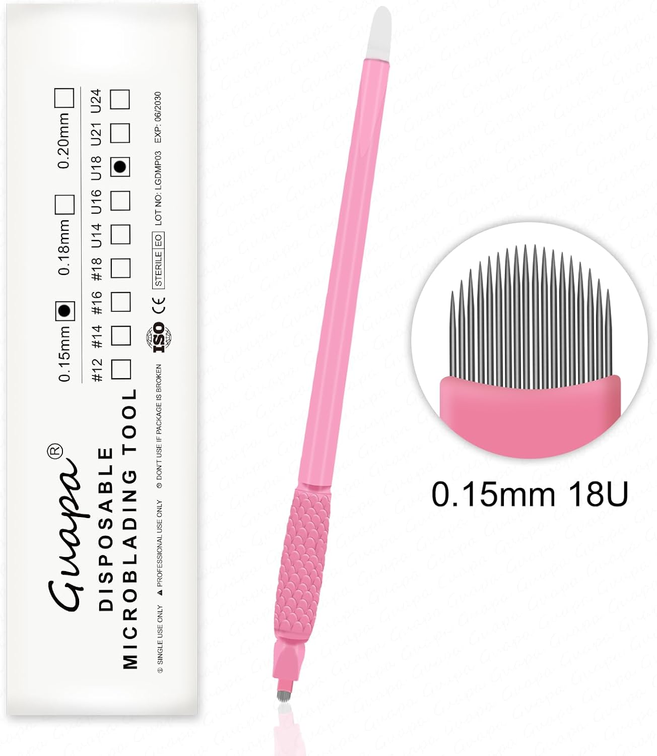 10 Pieces Disposable Eyebrow Pencil for Microblading - Manual Tattoo Tool with Nano Blade with Pigmented Sponge for Precise Eyebrow Modelling (10 Pieces, Pink, 18U, 0.15Mm #2) image number 2